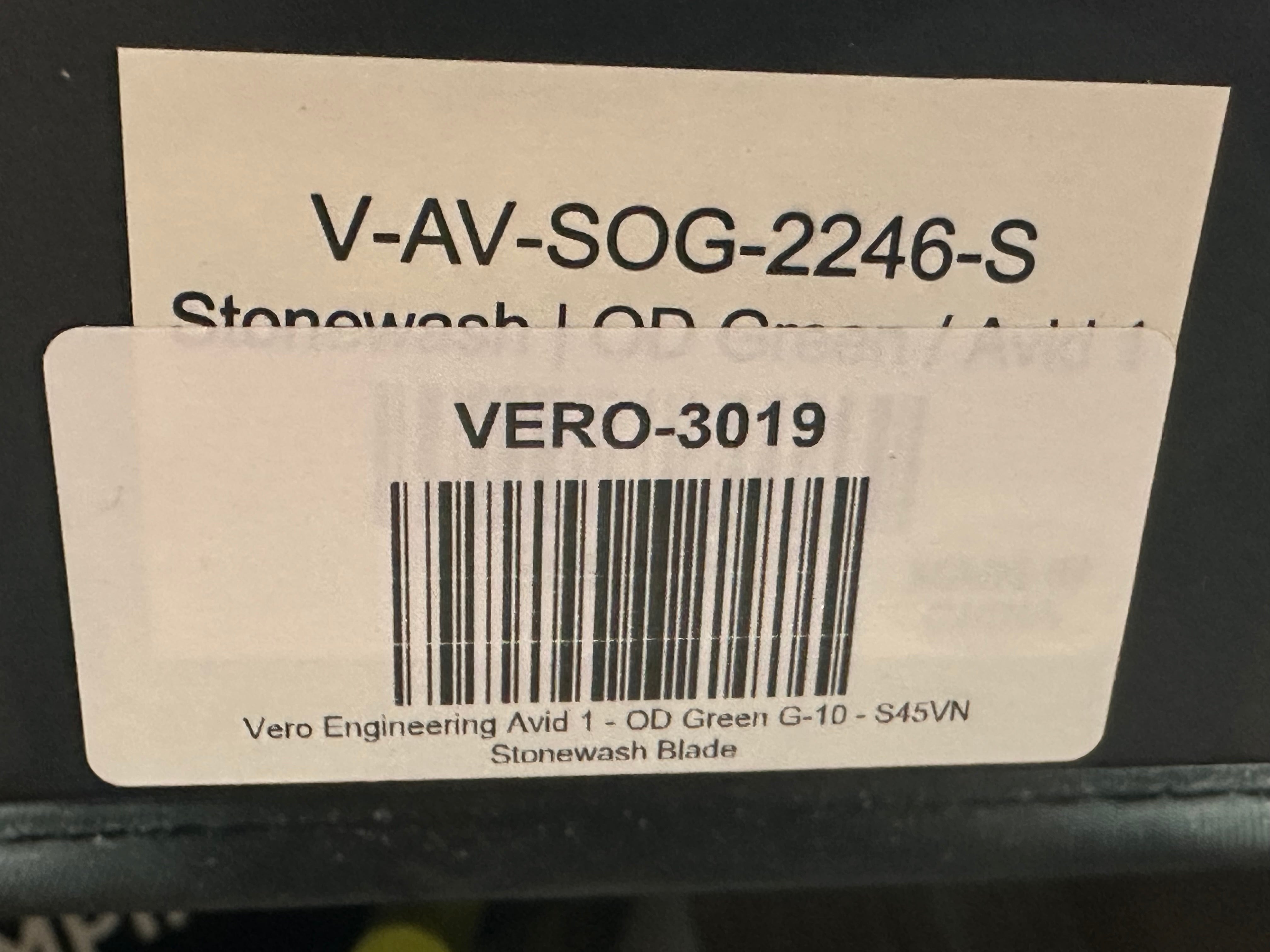 Vero Engineering Avid 1 - DLT Exclusive #520 3.25" CPM S45VN Stonewash Blade with OD Green G10 Scales