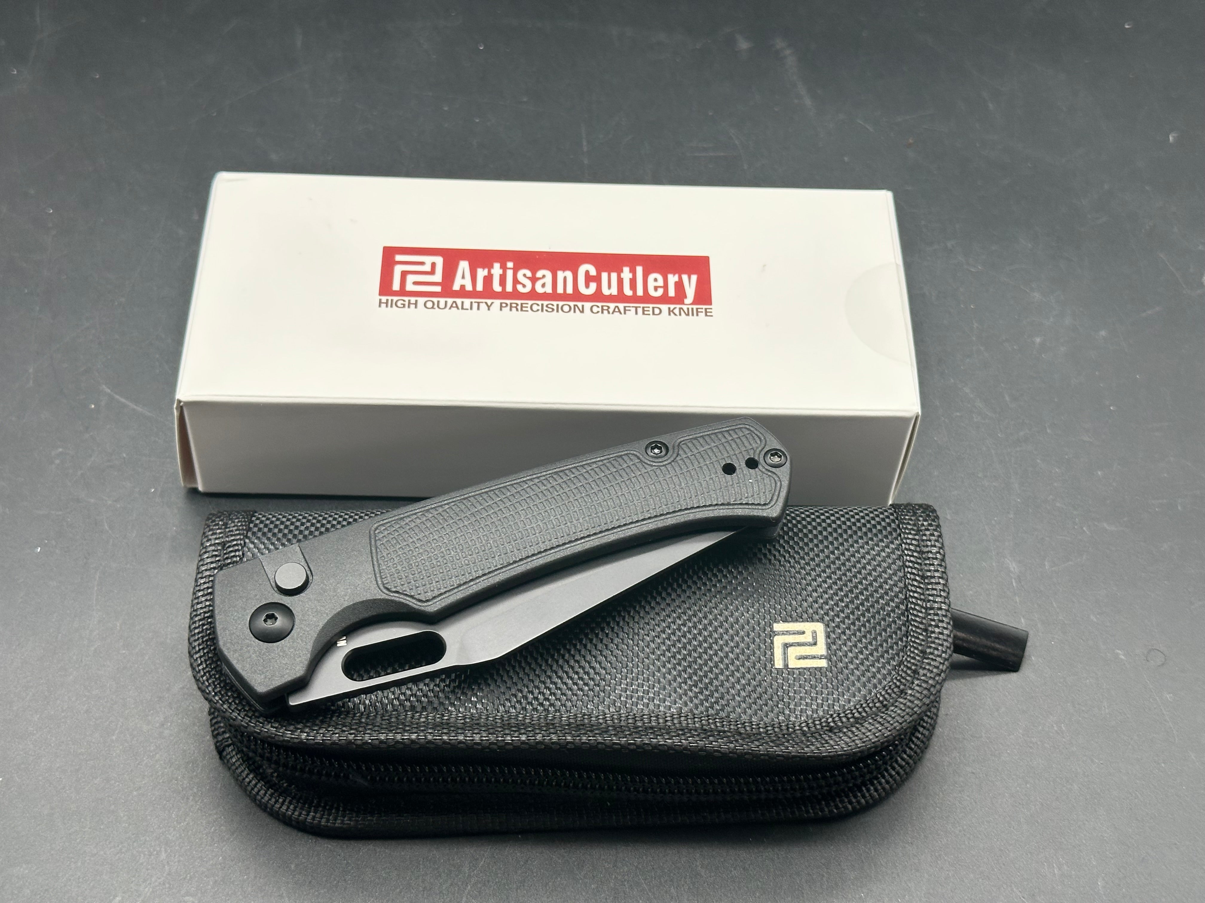 ARTISAN CUTLERY REVEL FOLDING KNIFE BLACK FRN HANDLE AR-RPM9 PLAIN BLACK BLADE