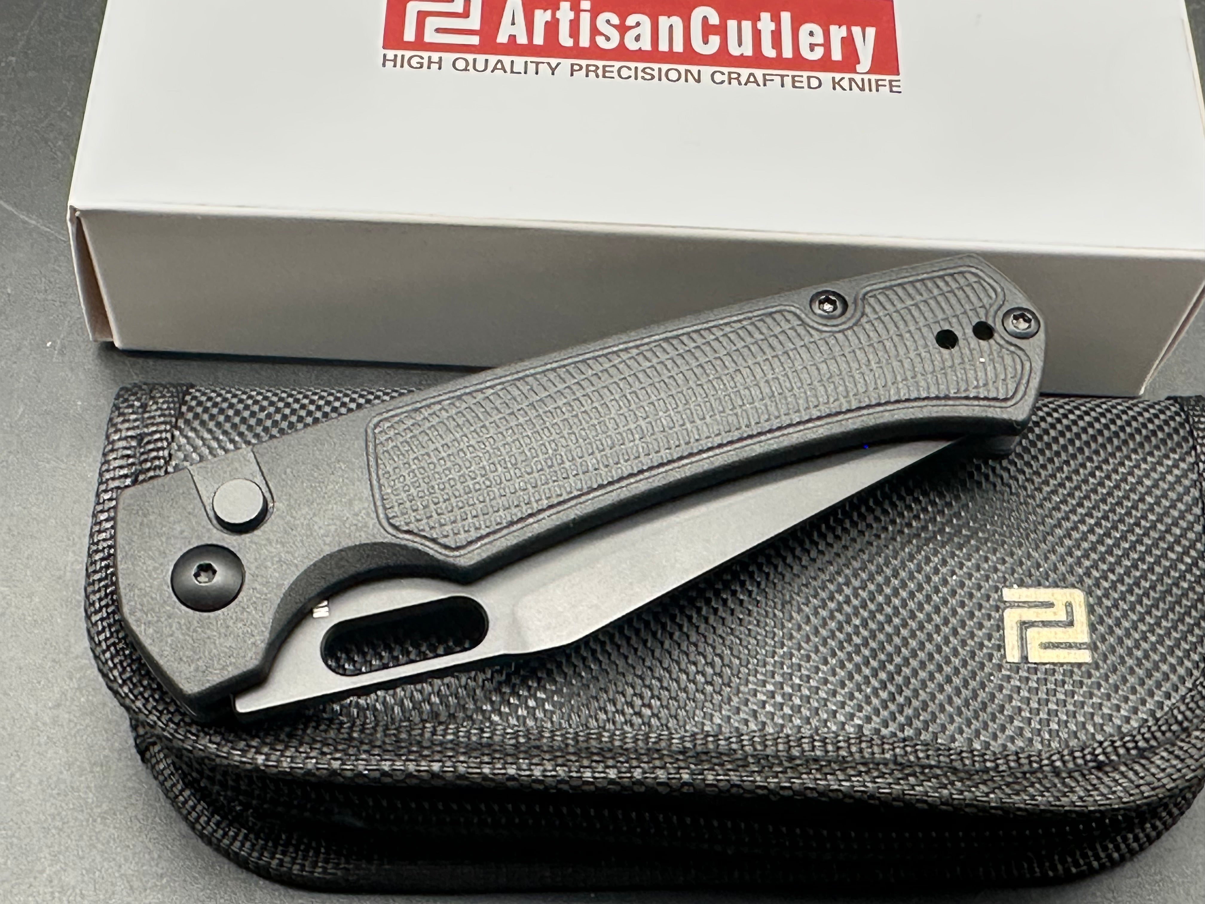 ARTISAN CUTLERY REVEL FOLDING KNIFE BLACK FRN HANDLE AR-RPM9 PLAIN BLACK BLADE