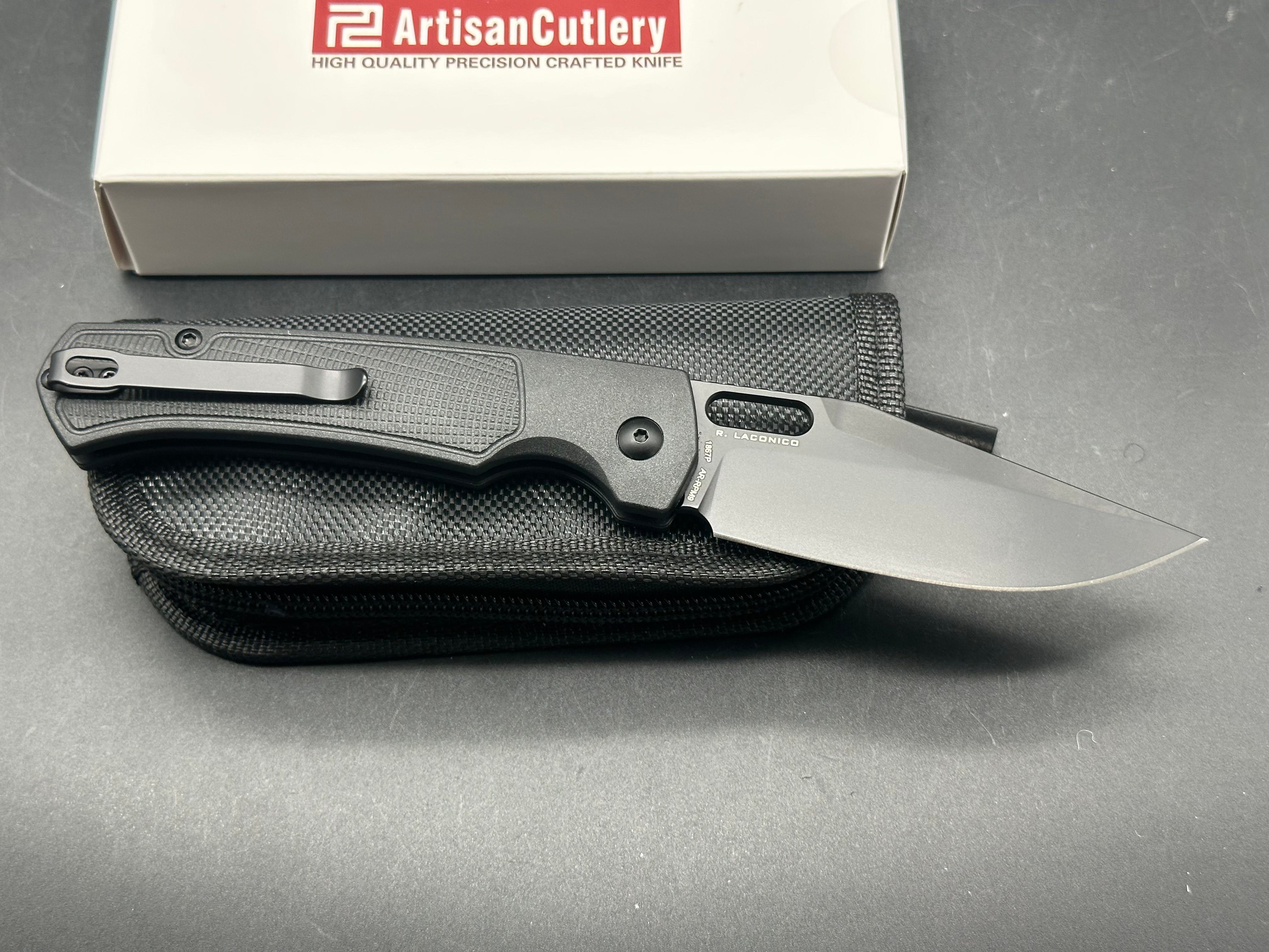 ARTISAN CUTLERY REVEL FOLDING KNIFE BLACK FRN HANDLE AR-RPM9 PLAIN BLACK BLADE