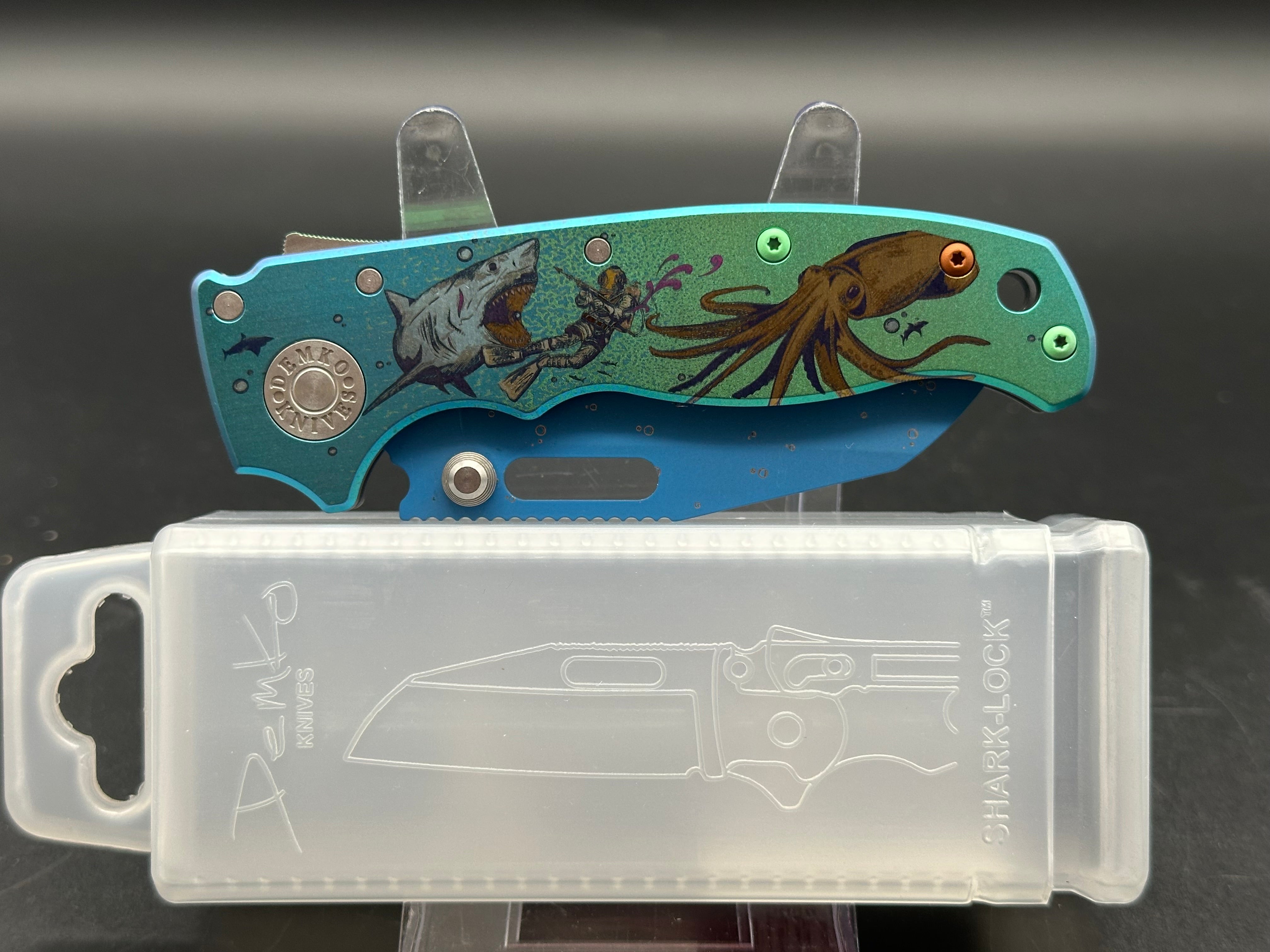 Demko ColorfulFilth "Deep Dive" AD20.5 3.2" Shark Lock Folder / Custom Anodized Titanium / Blue Cerakote