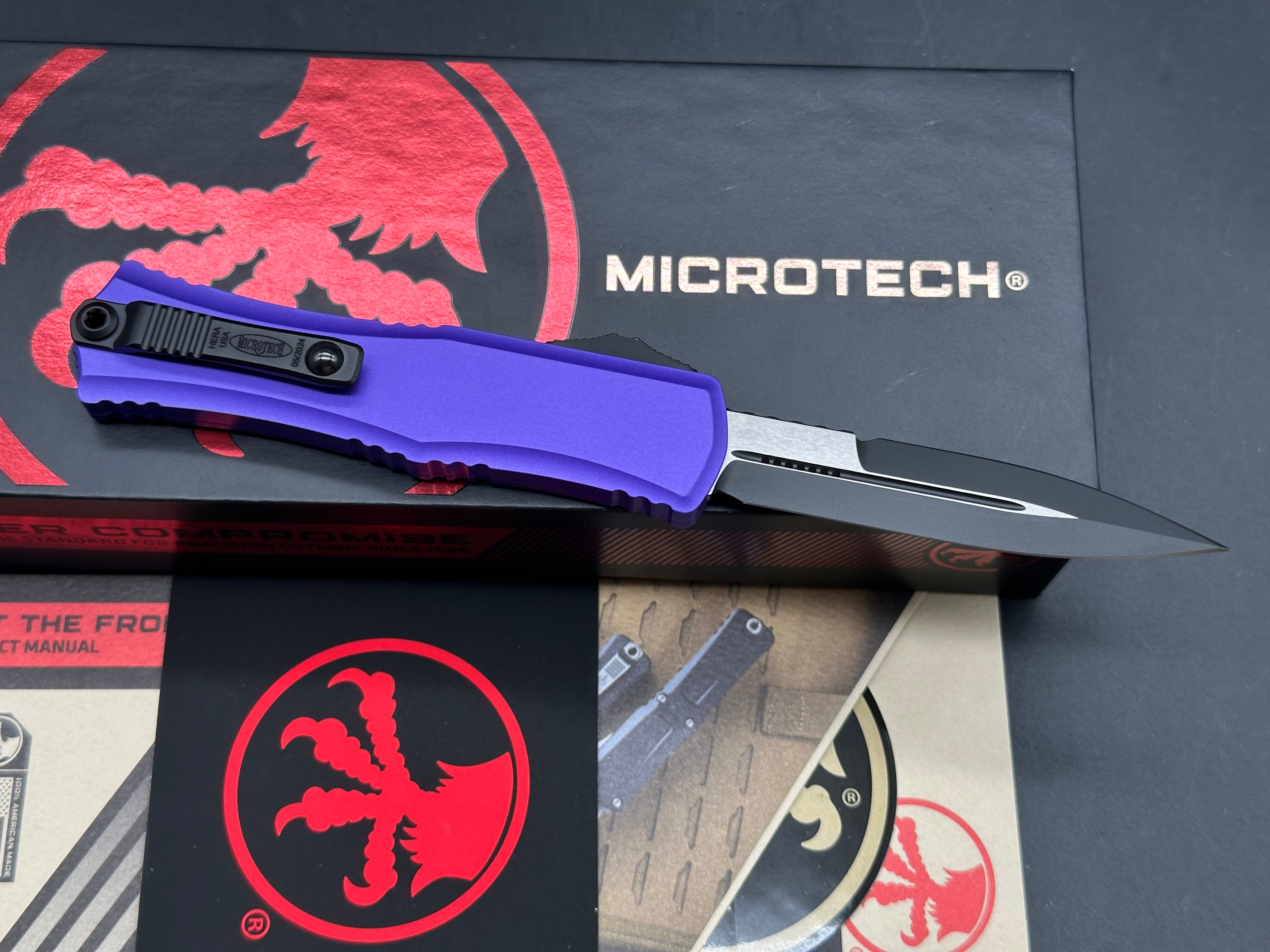Microtech Hera II Mini Bayonet OTF Automatic Knife Purple Aluminum