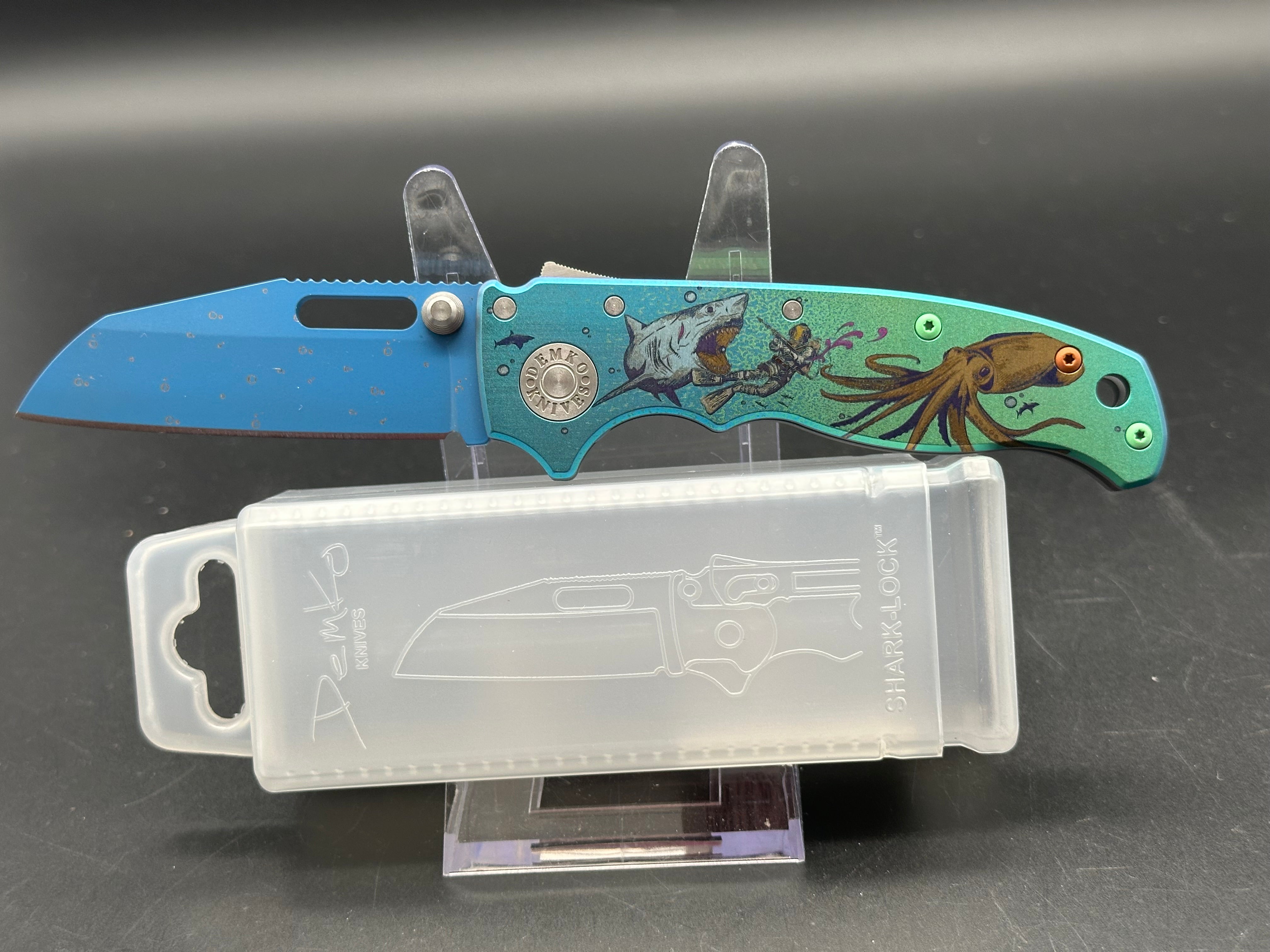 Demko ColorfulFilth "Deep Dive" AD20.5 3.2" Shark Lock Folder / Custom Anodized Titanium / Blue Cerakote