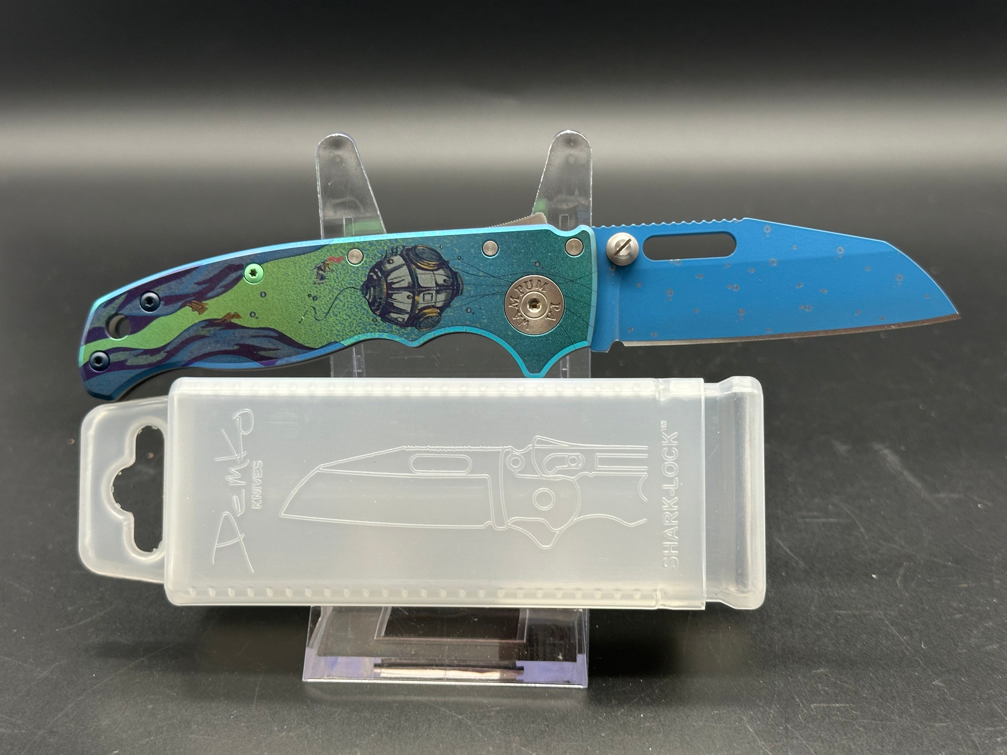 Demko ColorfulFilth "Deep Dive" AD20.5 3.2" Shark Lock Folder / Custom Anodized Titanium / Blue Cerakote