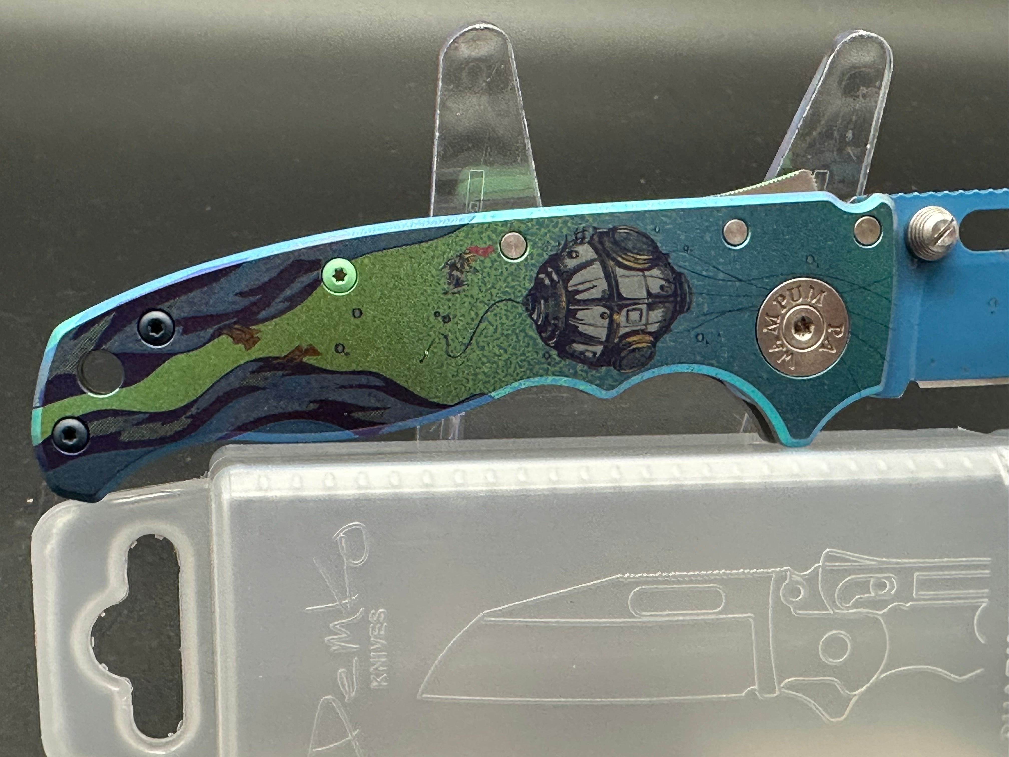 Demko ColorfulFilth "Deep Dive" AD20.5 3.2" Shark Lock Folder / Custom Anodized Titanium / Blue Cerakote