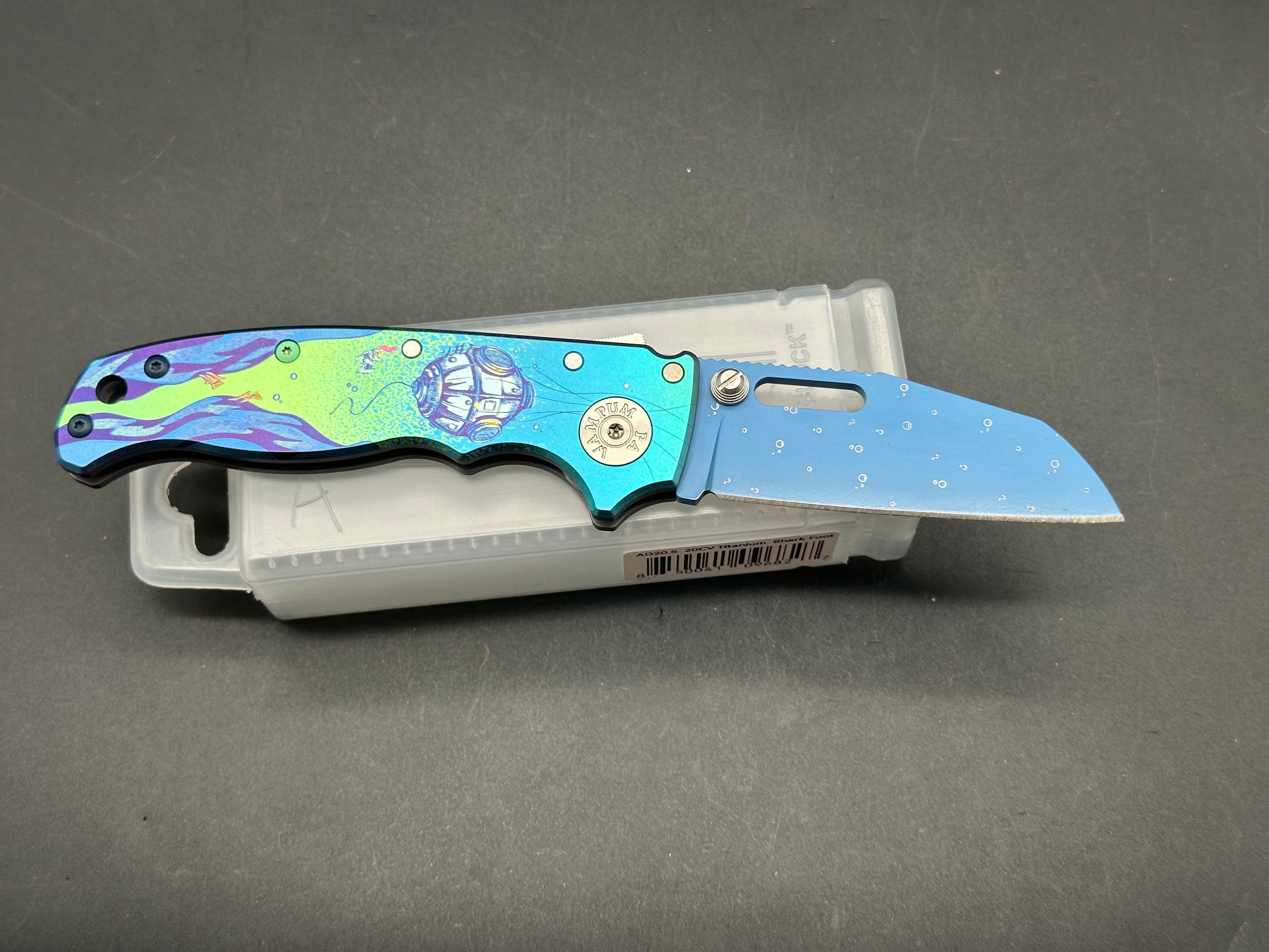 Demko ColorfulFilth "Deep Dive" AD20.5 3.2" Shark Lock Folder / Custom Anodized Titanium / Blue Cerakote