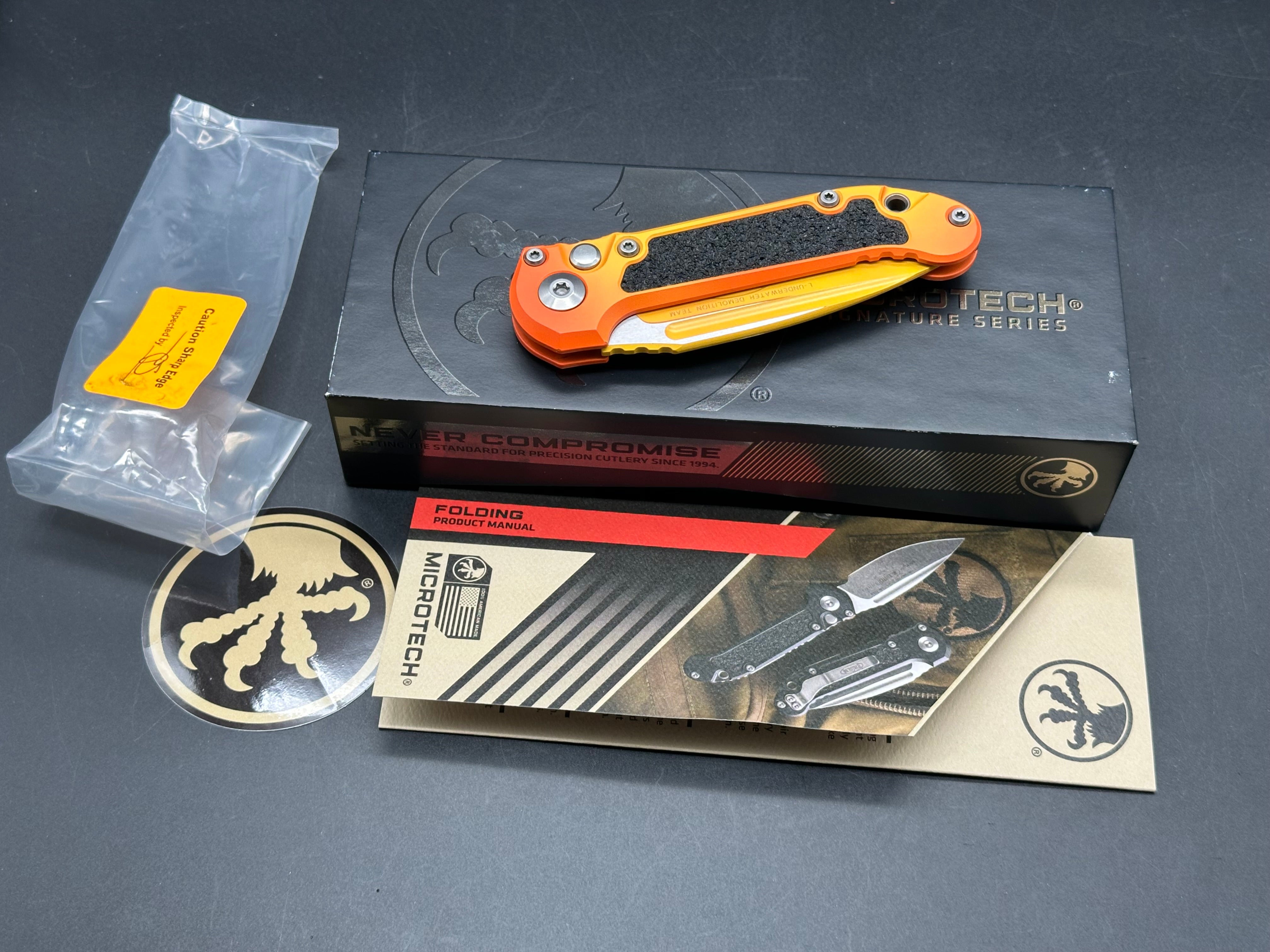 Microtech LUDTGen 3 Signature Series Sunrise tanto blade Sunrise Orange