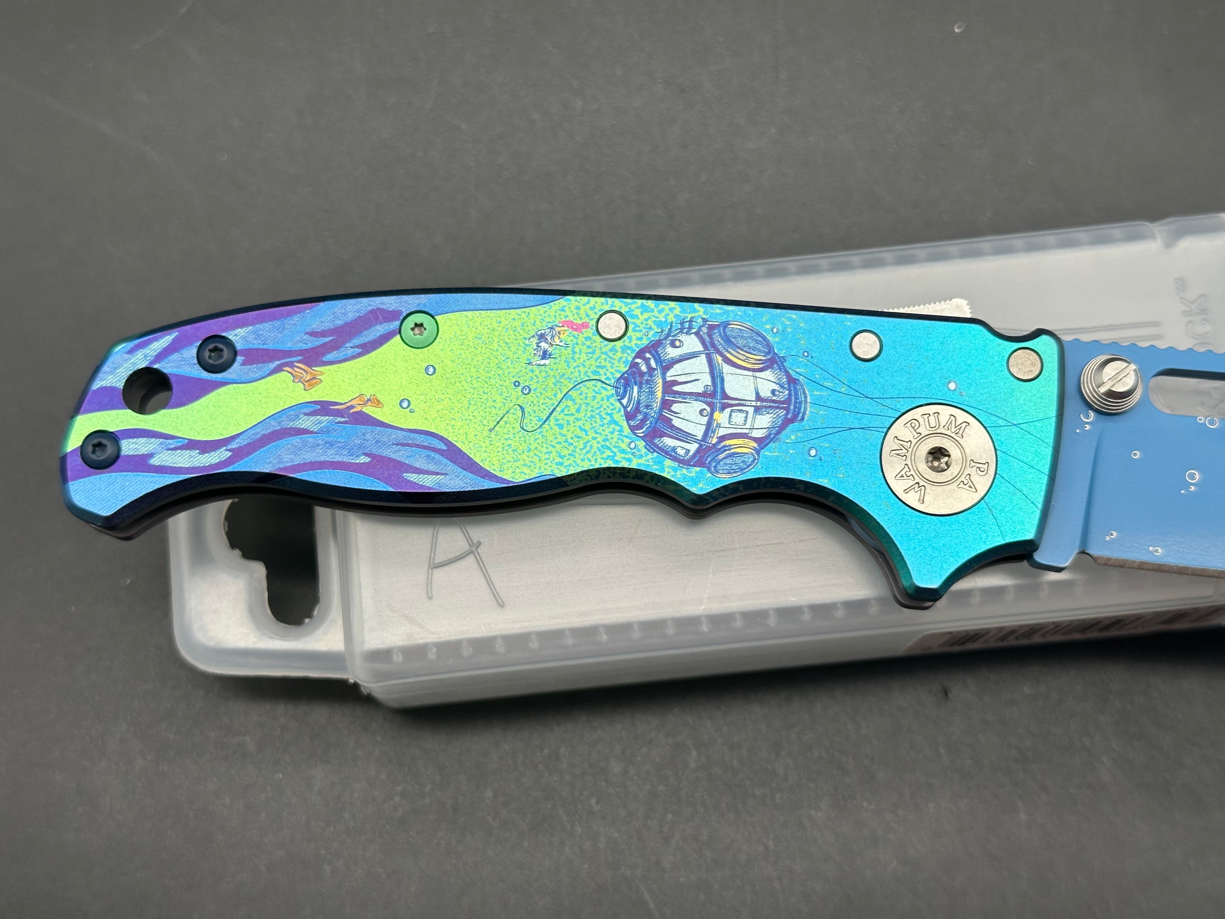 Demko ColorfulFilth "Deep Dive" AD20.5 3.2" Shark Lock Folder / Custom Anodized Titanium / Blue Cerakote