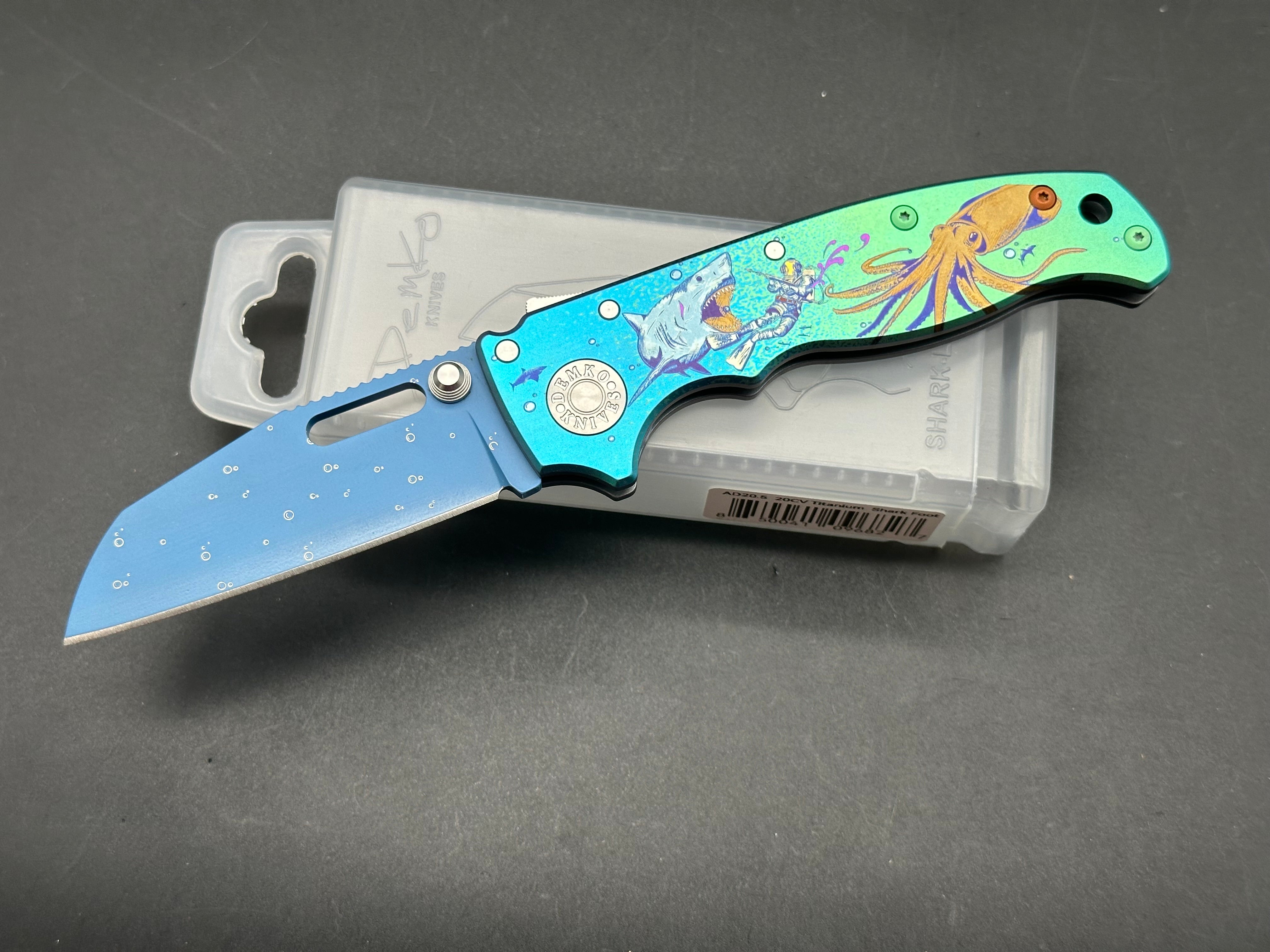 Demko ColorfulFilth "Deep Dive" AD20.5 3.2" Shark Lock Folder / Custom Anodized Titanium / Blue Cerakote