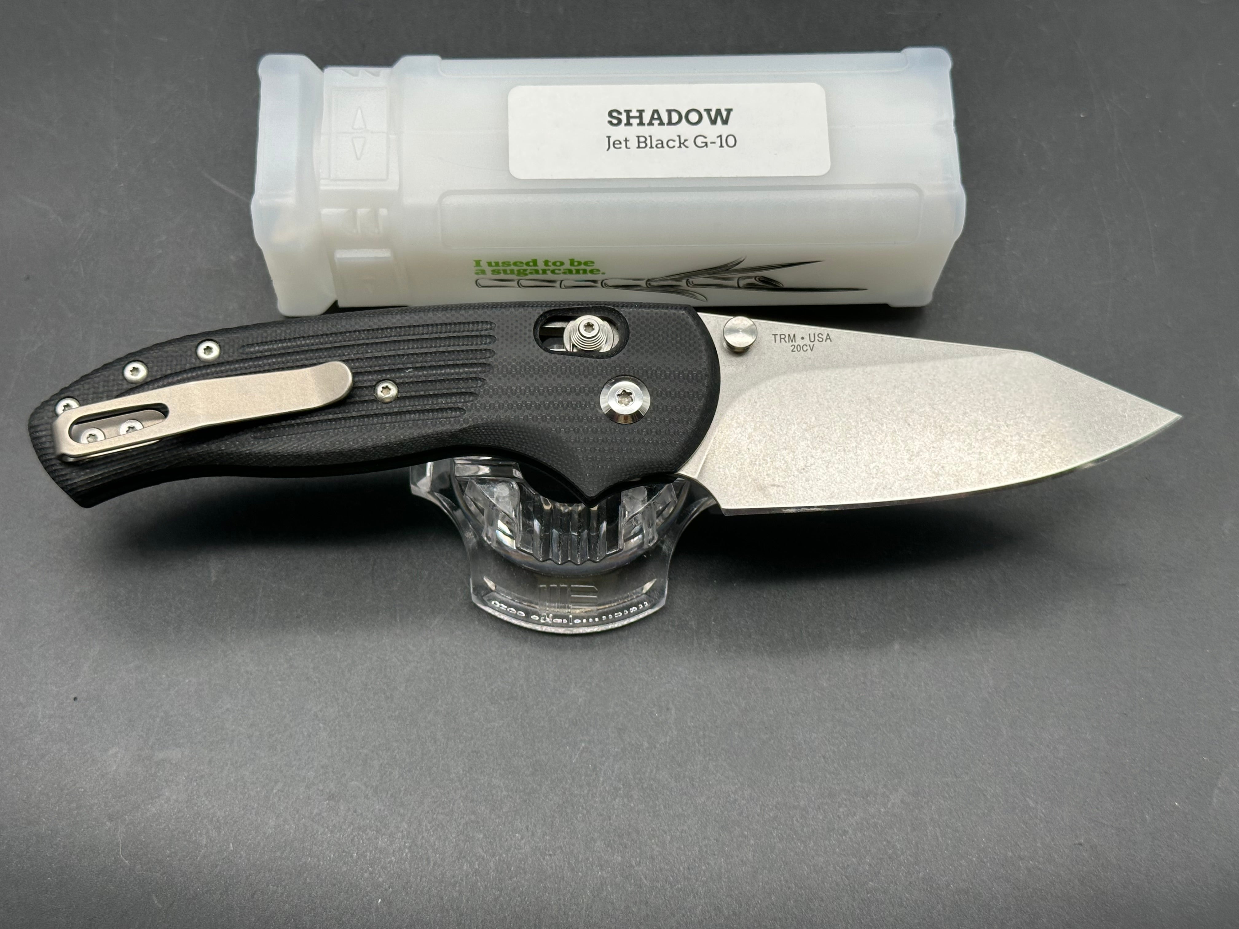 TRM - Three Rivers Mfg. Shadow 3.2" CPM 20CV Stonewash Blade with Milled Black G10 Scales