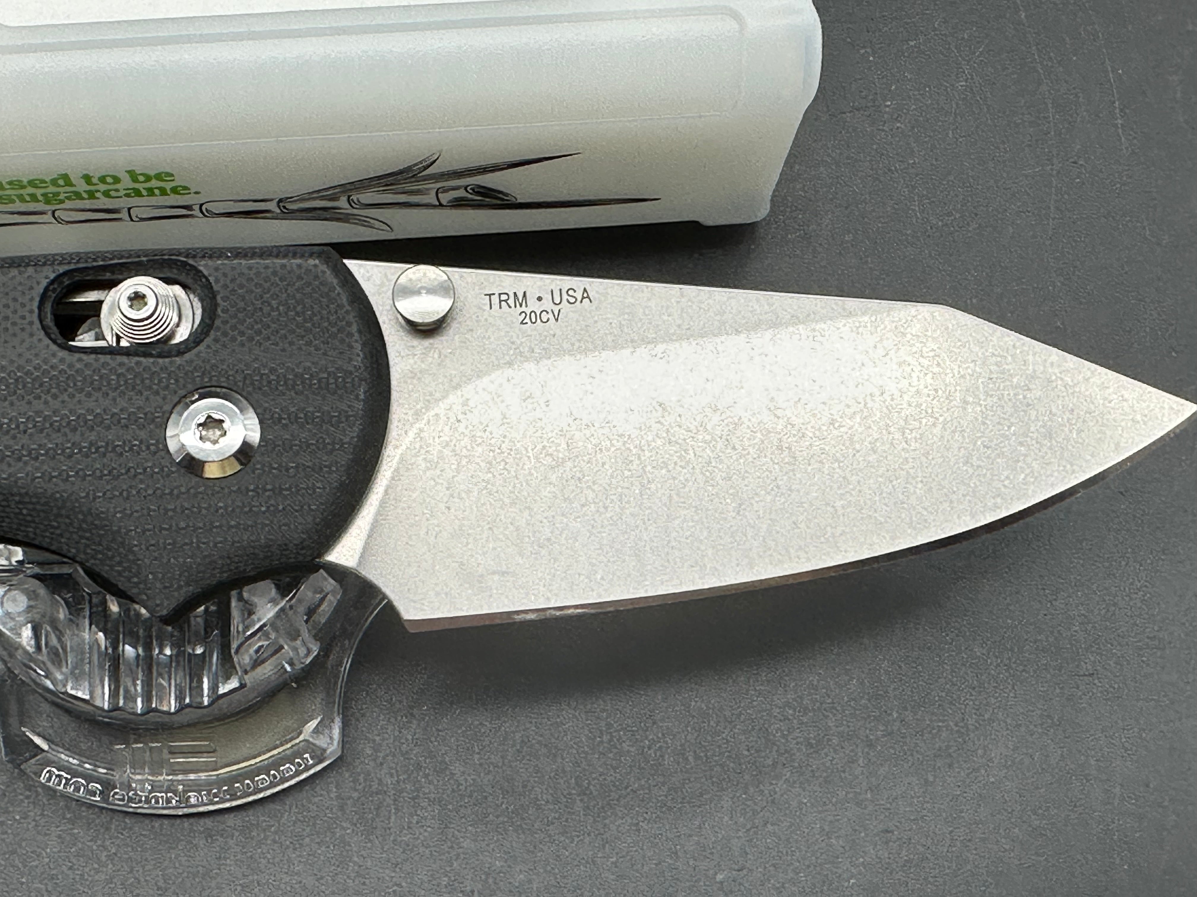 TRM - Three Rivers Mfg. Shadow 3.2" CPM 20CV Stonewash Blade with Milled Black G10 Scales
