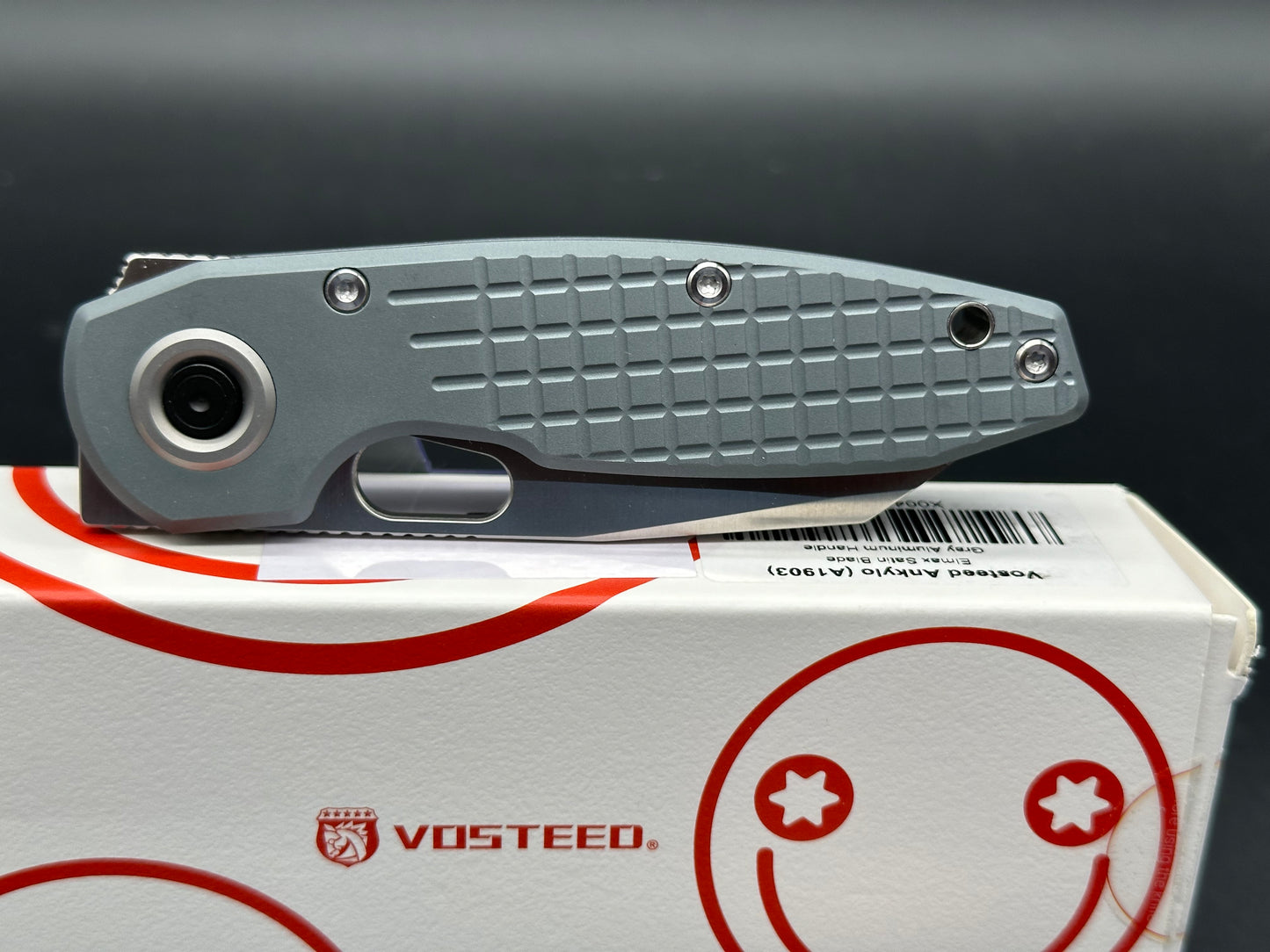 VOSTEED ANKYLO VANCHOR LOCK POCKET KNIFE GRAY FRAG ALUMINUM HANDLE SATIN ELMAX BLADE