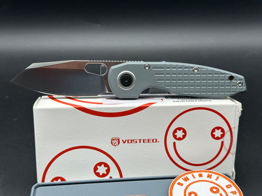 VOSTEED ANKYLO VANCHOR LOCK POCKET KNIFE GRAY FRAG ALUMINUM HANDLE SATIN ELMAX BLADE