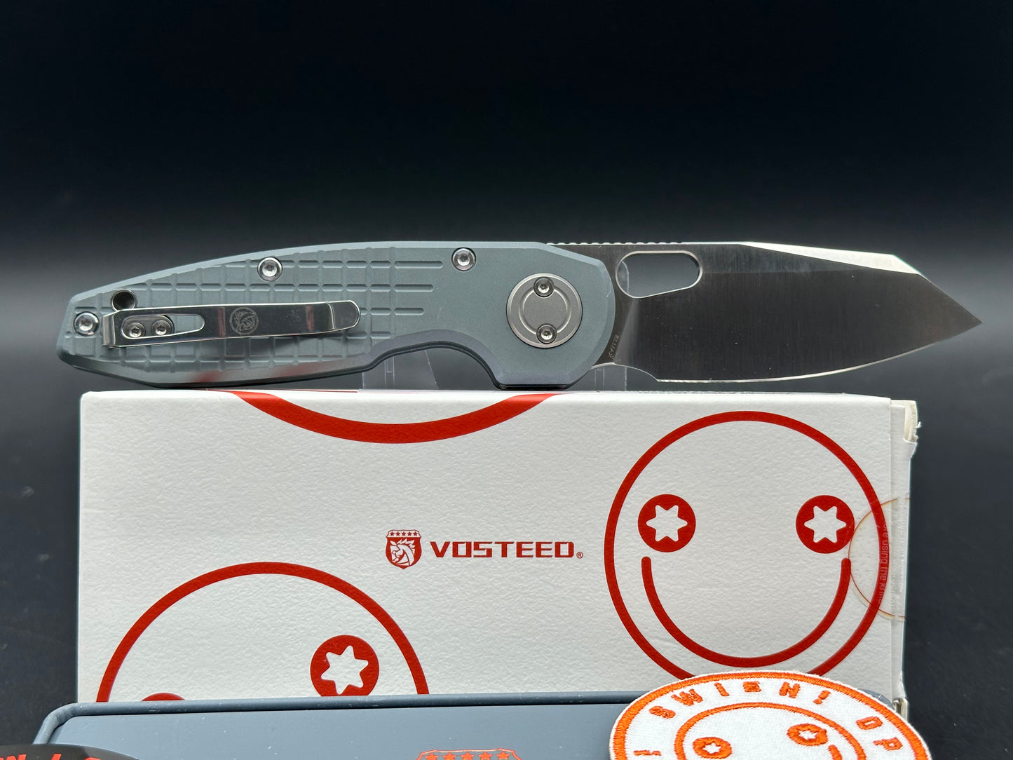 VOSTEED ANKYLO VANCHOR LOCK POCKET KNIFE GRAY FRAG ALUMINUM HANDLE SATIN ELMAX BLADE