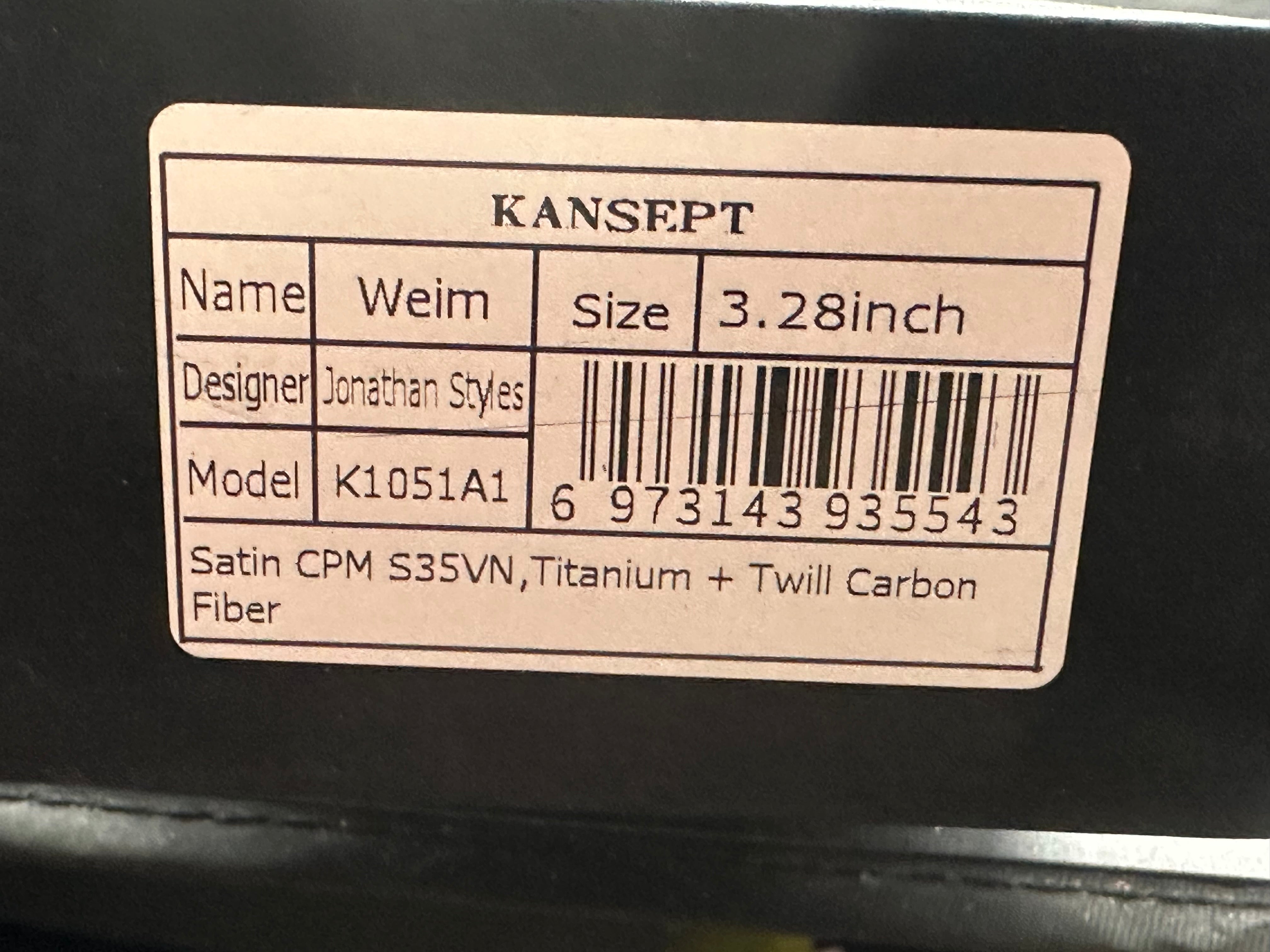 KANSEPT WEIM THUMB STUDS FOLDING KNIFE TWILL CARBON FIBER+TITANIUM HANDLE CPM S35VN BLADE