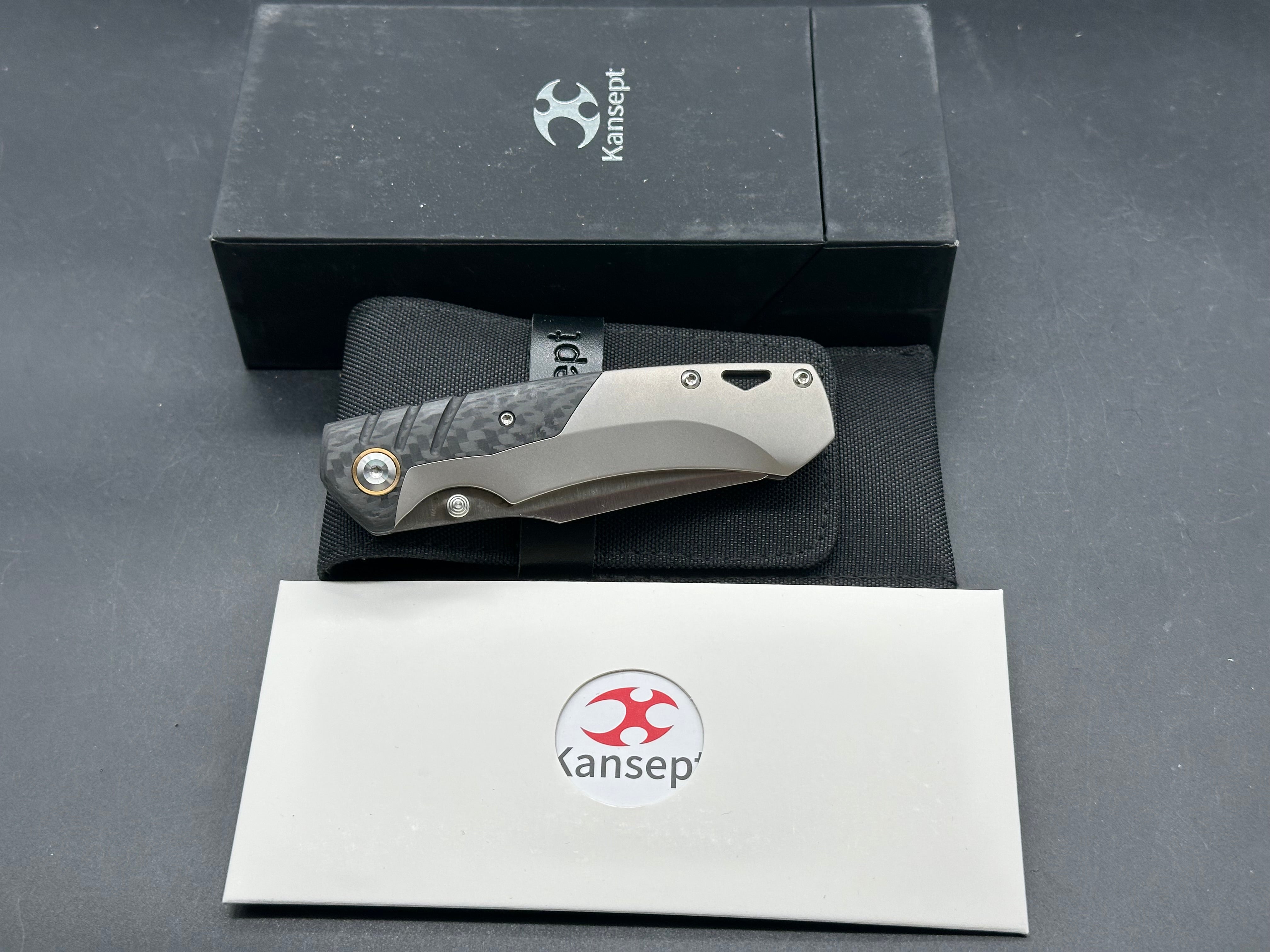 KANSEPT WEIM THUMB STUDS FOLDING KNIFE TWILL CARBON FIBER+TITANIUM HANDLE CPM S35VN BLADE