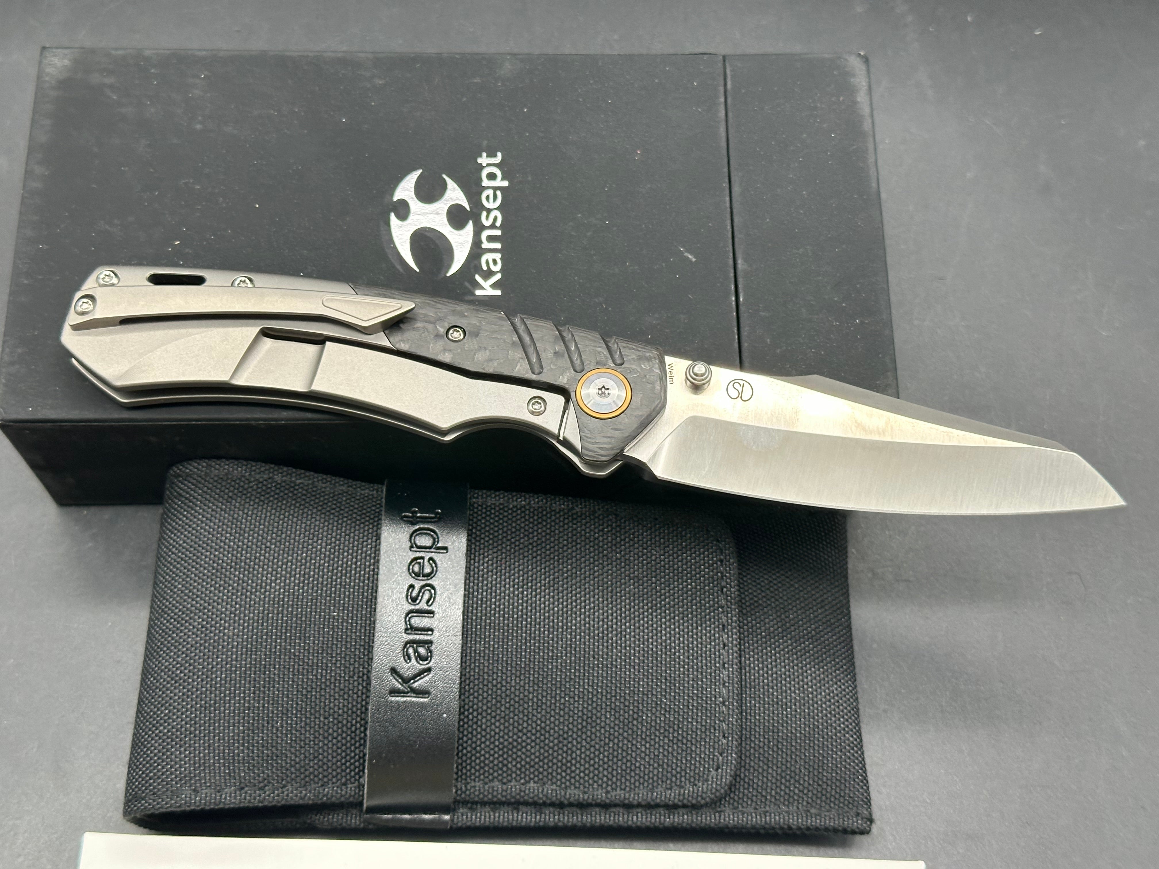 KANSEPT WEIM THUMB STUDS FOLDING KNIFE TWILL CARBON FIBER+TITANIUM HANDLE CPM S35VN BLADE