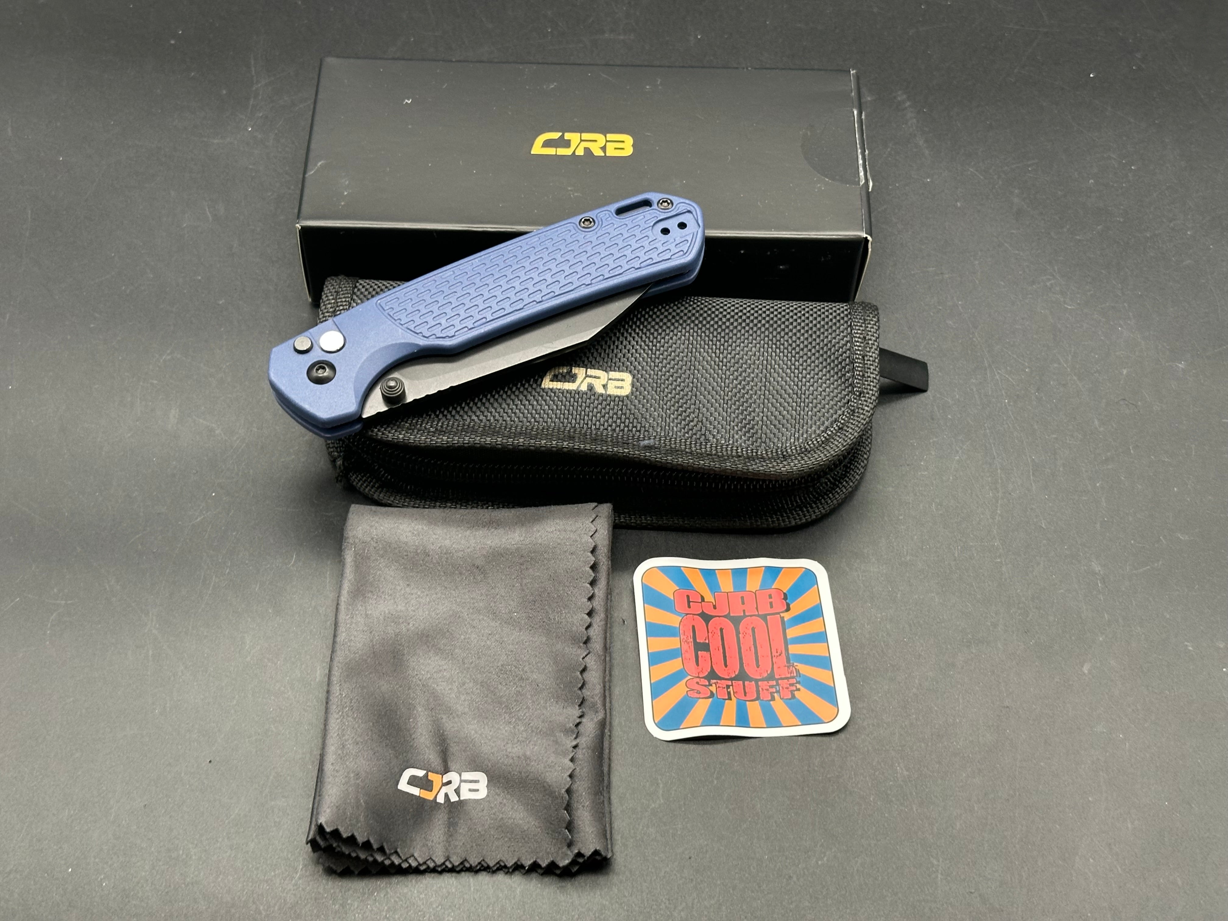 CJRB Pyrite-Light Button Lock Knife Blue FRN (3.3")