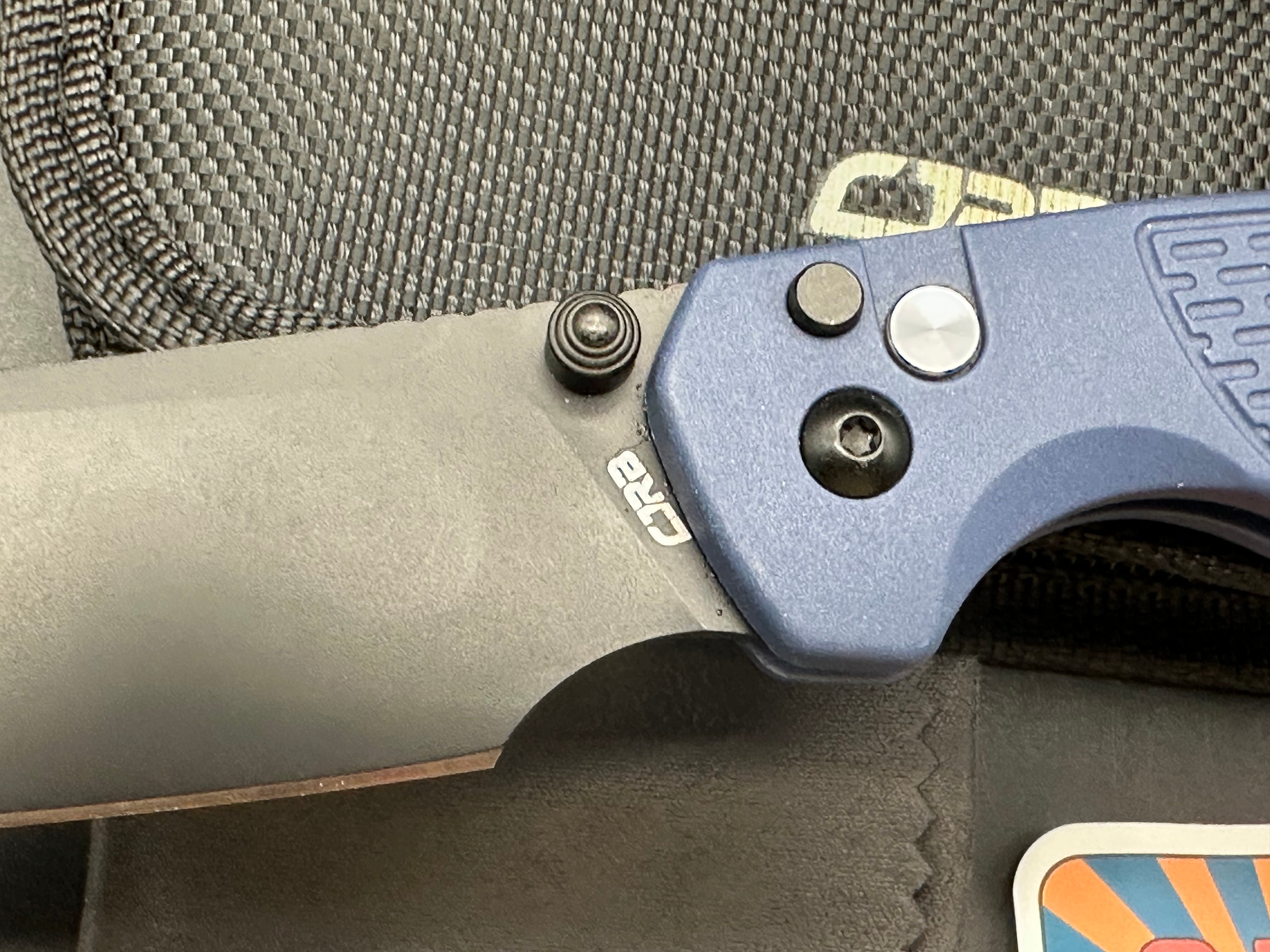 CJRB Pyrite-Light Button Lock Knife Blue FRN (3.3")