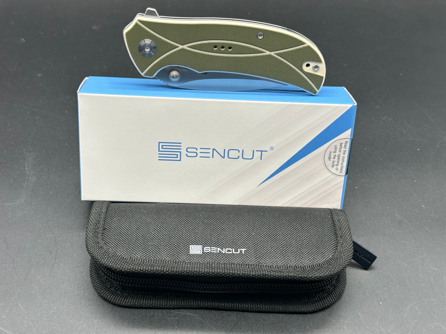 SENCUT HYRAX FOLDING KNIFE GREEN/OFF WHITE G10 HANDLE 9CR18MOV LEAF PLAIN EDGE SATIN FINISH