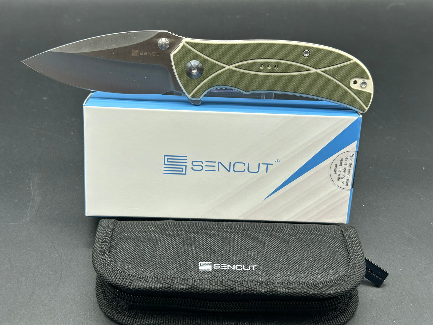 SENCUT HYRAX FOLDING KNIFE GREEN/OFF WHITE G10 HANDLE 9CR18MOV LEAF PLAIN EDGE SATIN FINISH