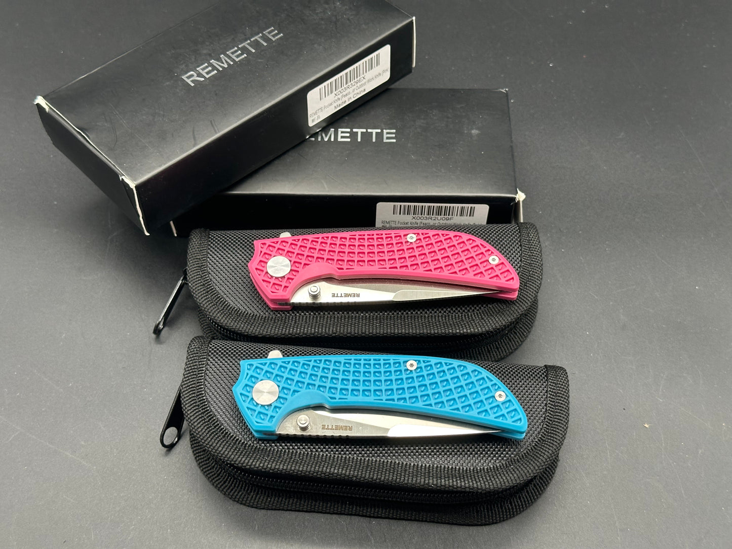 Remette Peacock knives in pink and blue (both knives)