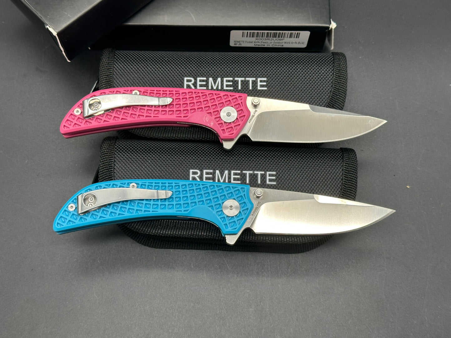 Remette Peacock knives in pink and blue (both knives)