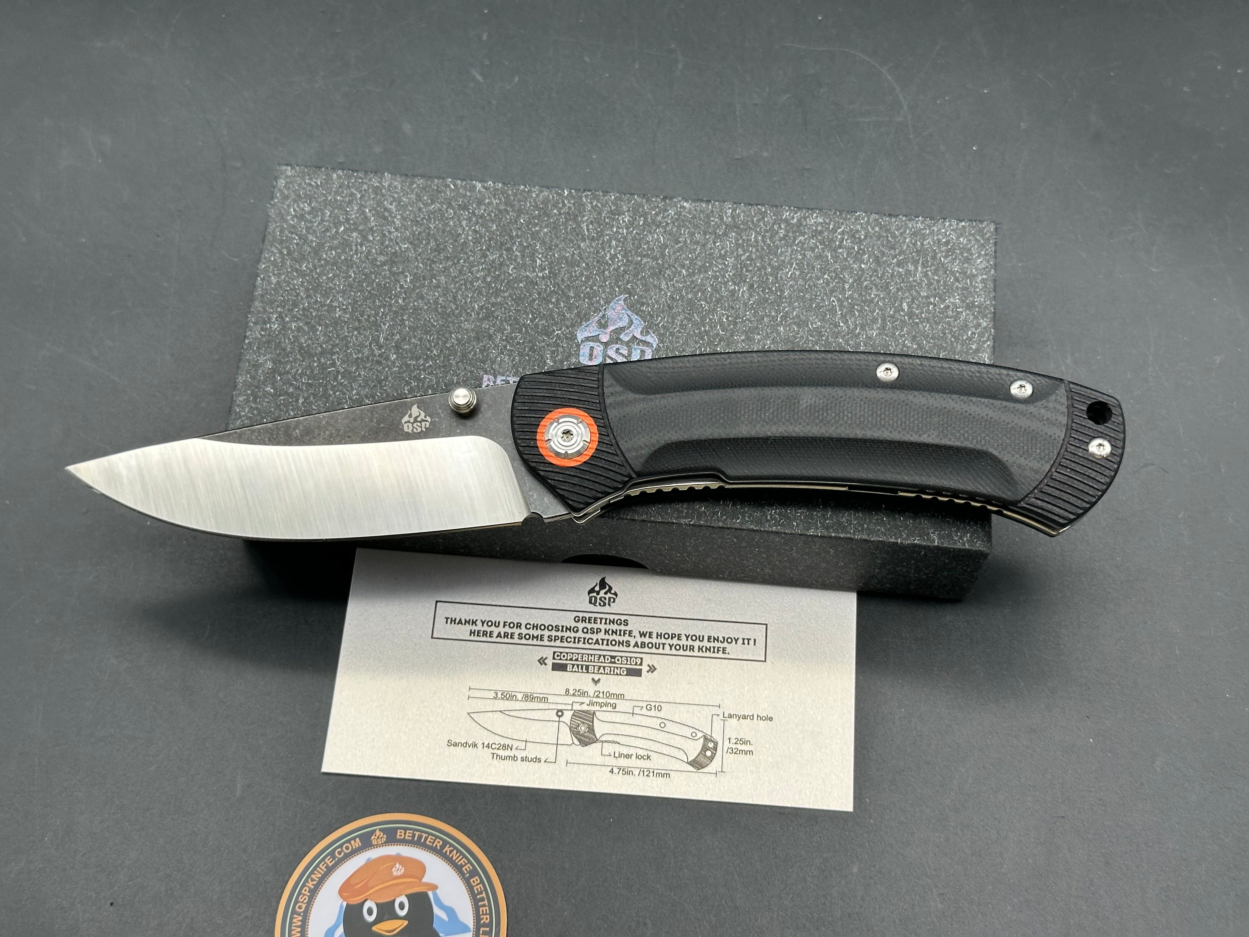 QSP Copperhead Liner Lock Knife Black G-10 (3.5" Two Tone)