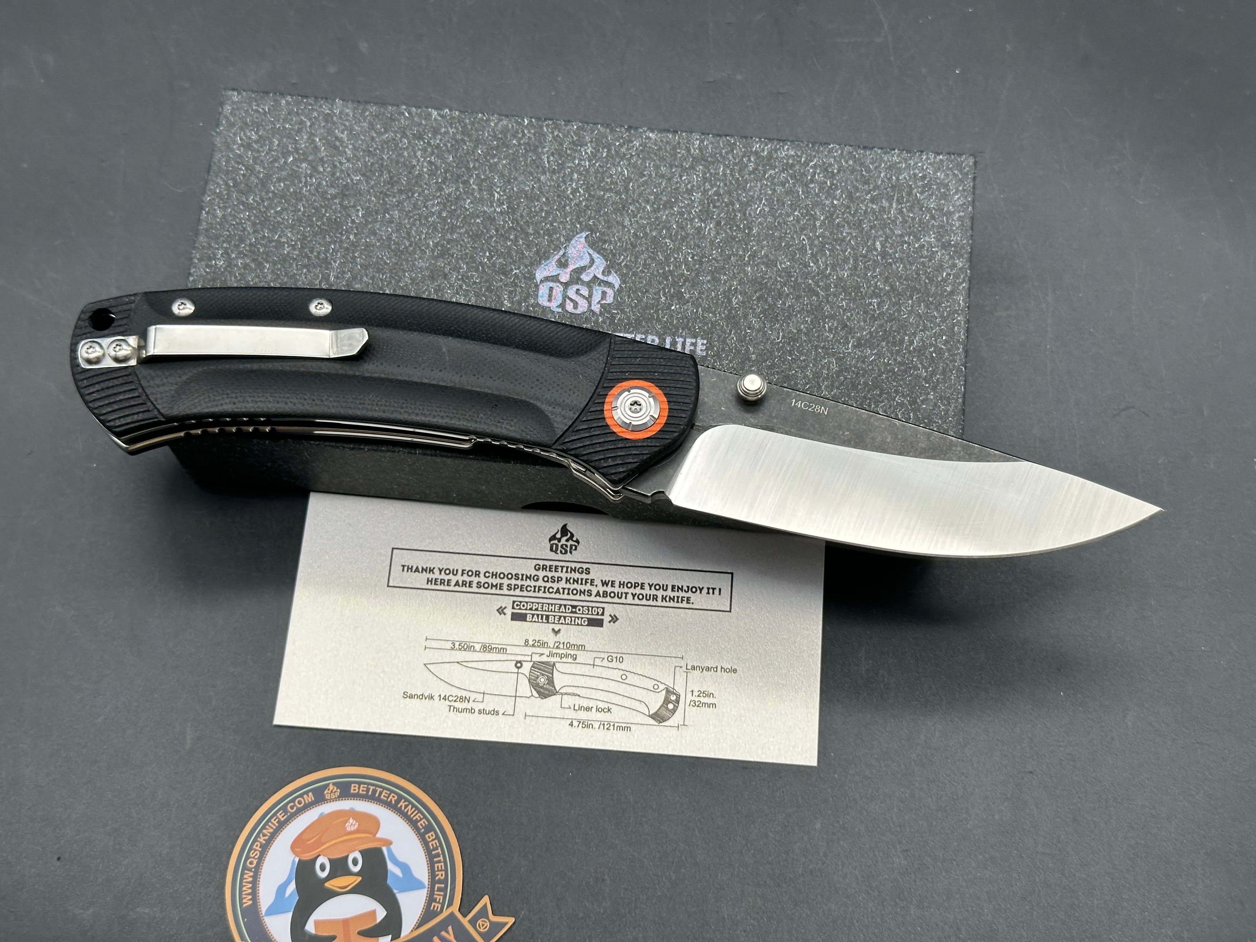 QSP Copperhead Liner Lock Knife Black G-10 (3.5" Two Tone)