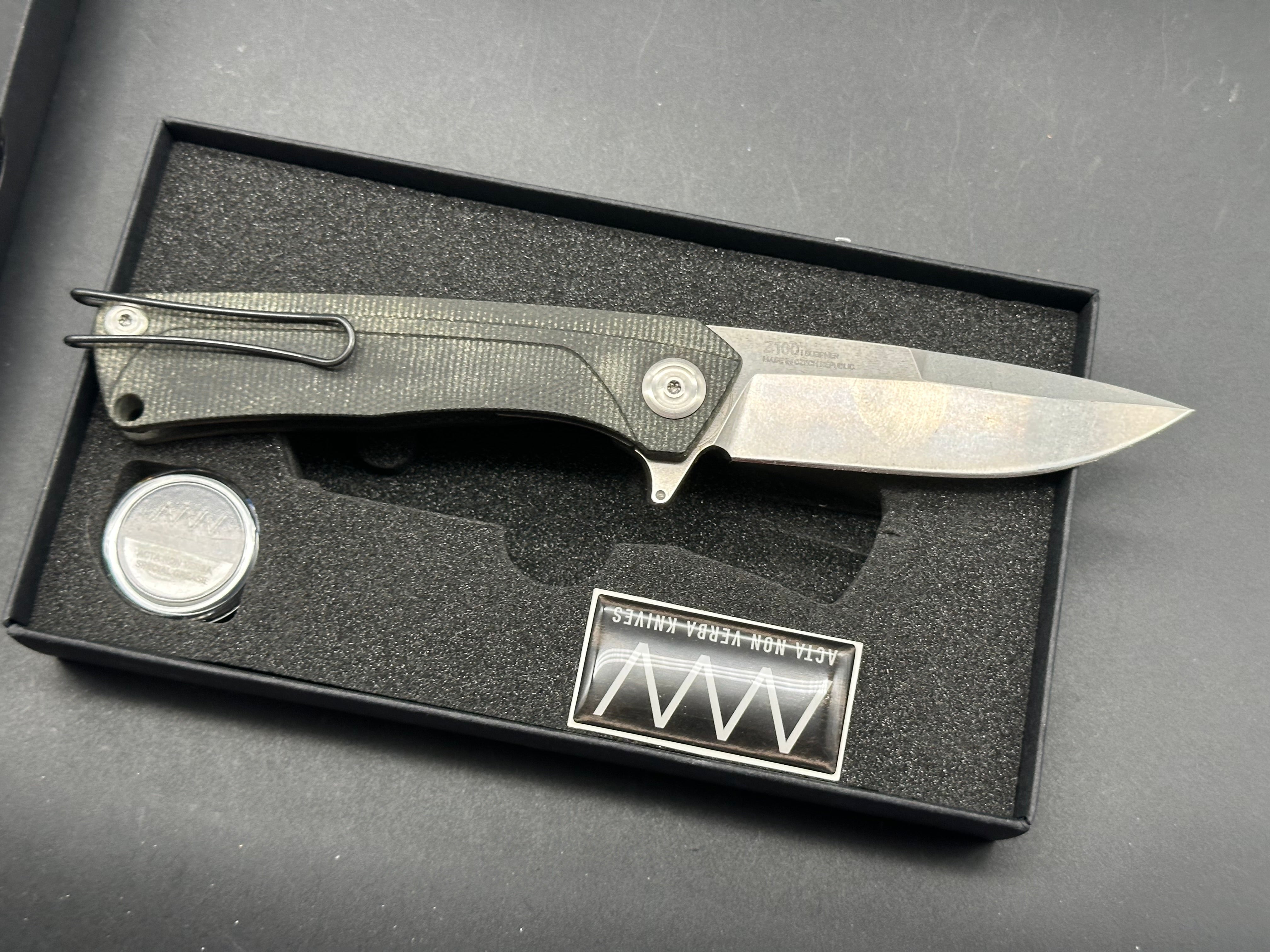 Acta Non Verba Knives Z100 Liner Lock Knife Black G-10 (3.5" Stonewash)