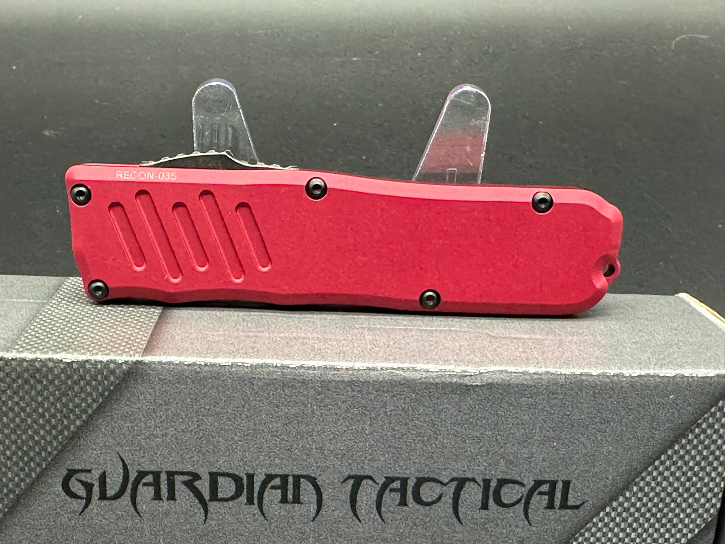 Guardian Tactical RECON-035 OTF 3.3" Red 6061 Aluminum Frame Dagger/Black Stonewash Elmax