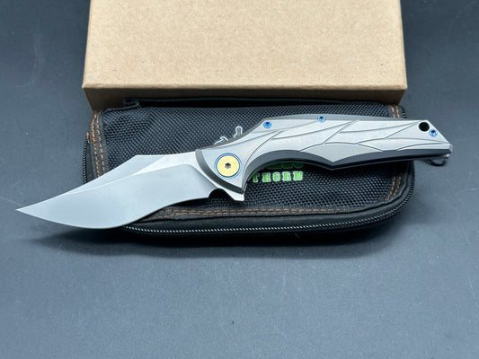 Green Thorn Talon/Grey Milled Ti Frame + Custom Ano Hardware/Upswept/Stonewash M390