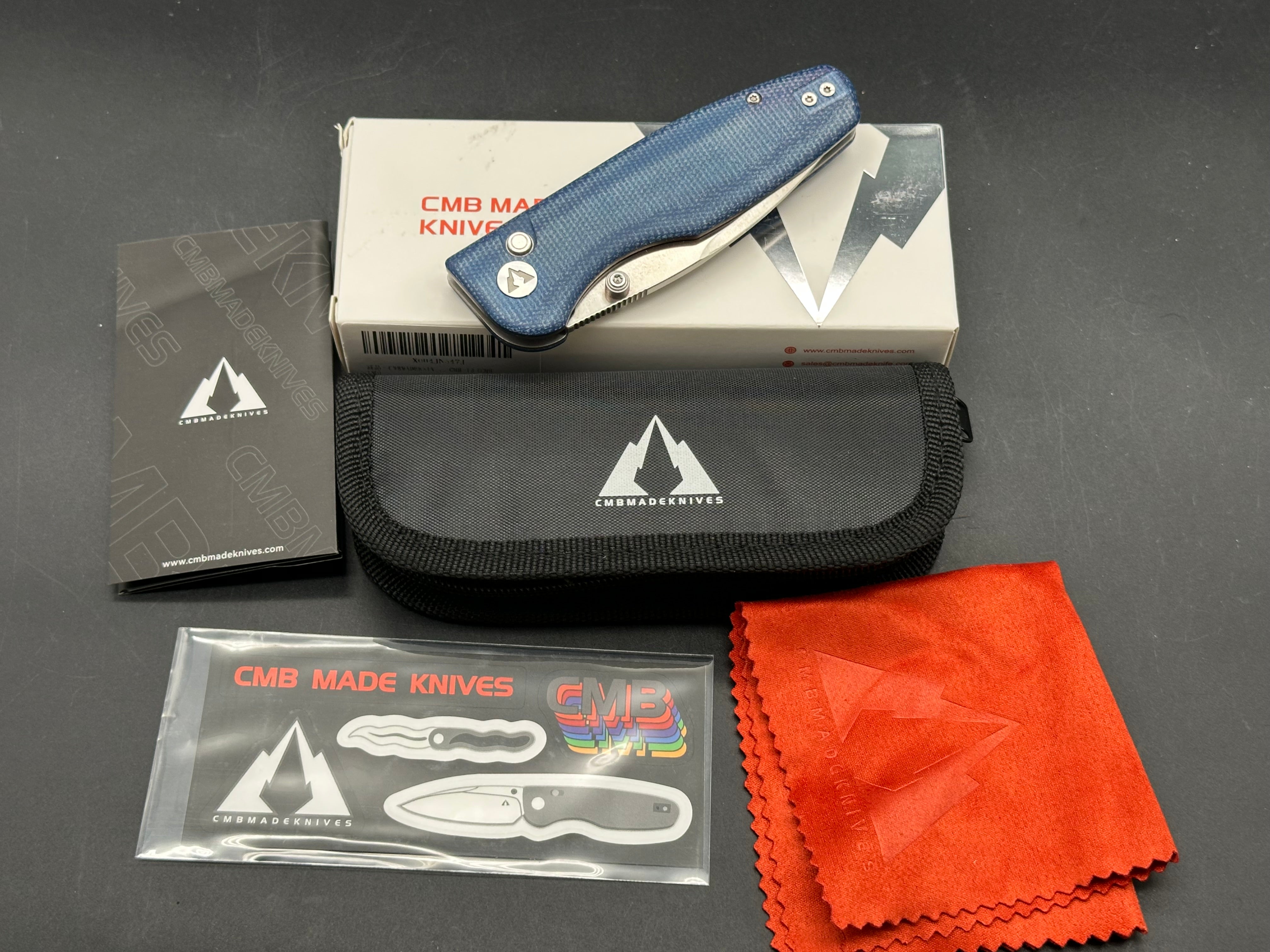 CMB PREDATOR V3 FOLDING KNIFE BLUE MICARTA HANDLE 14C28N PLAIN EDGE SATIN FINISH