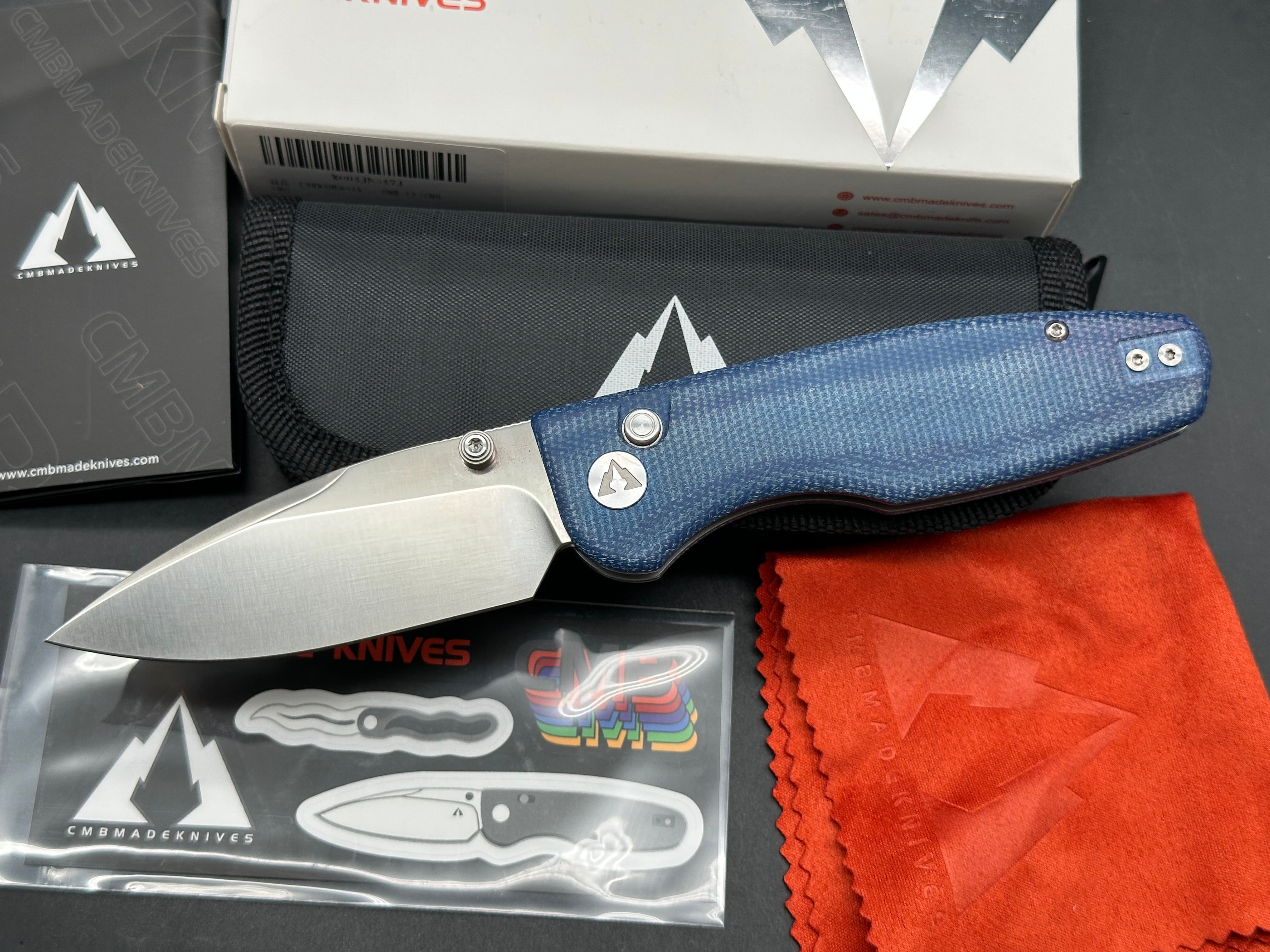 CMB PREDATOR V3 FOLDING KNIFE BLUE MICARTA HANDLE 14C28N PLAIN EDGE SATIN FINISH