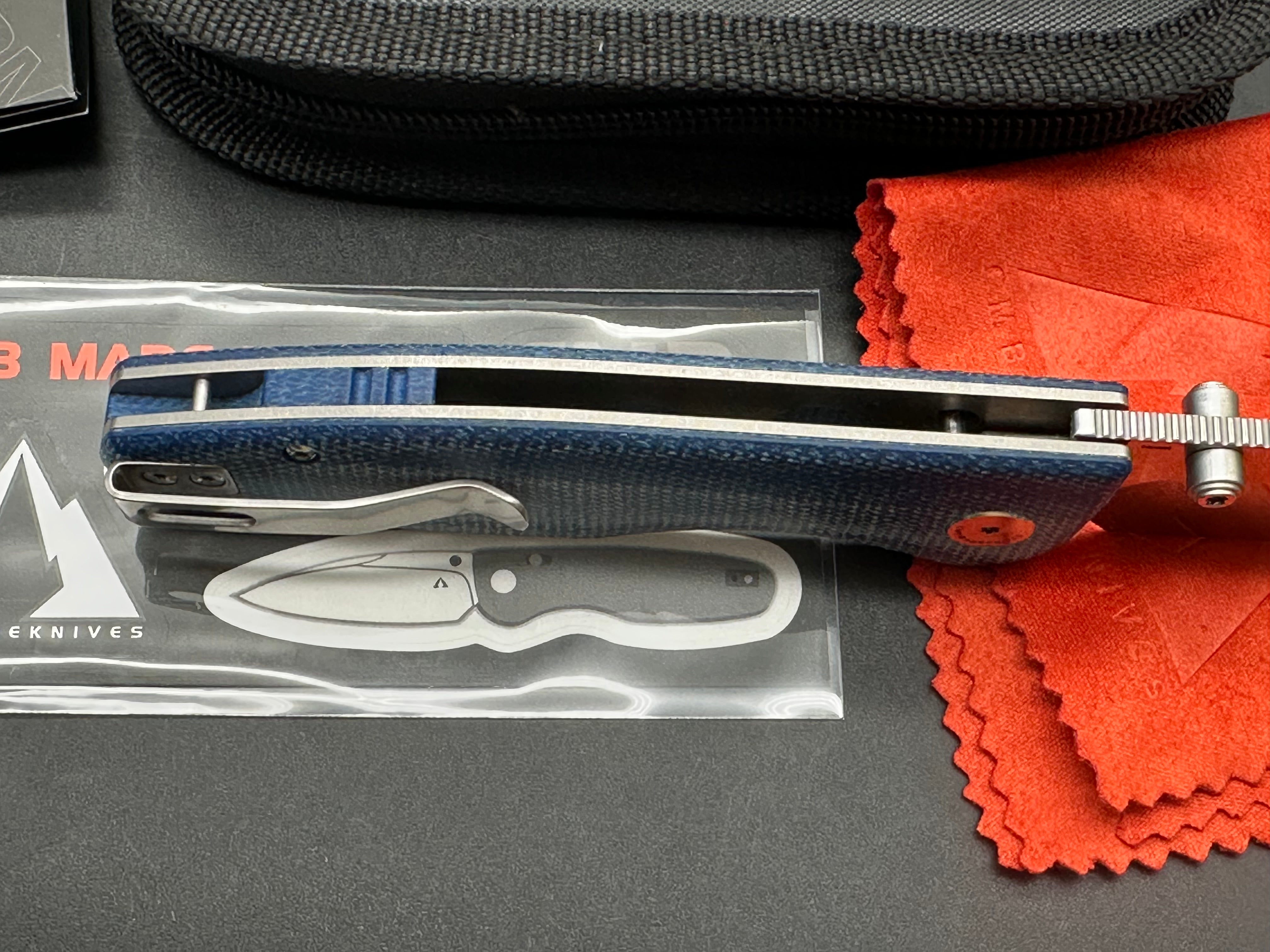 CMB PREDATOR V3 FOLDING KNIFE BLUE MICARTA HANDLE 14C28N PLAIN EDGE SATIN FINISH