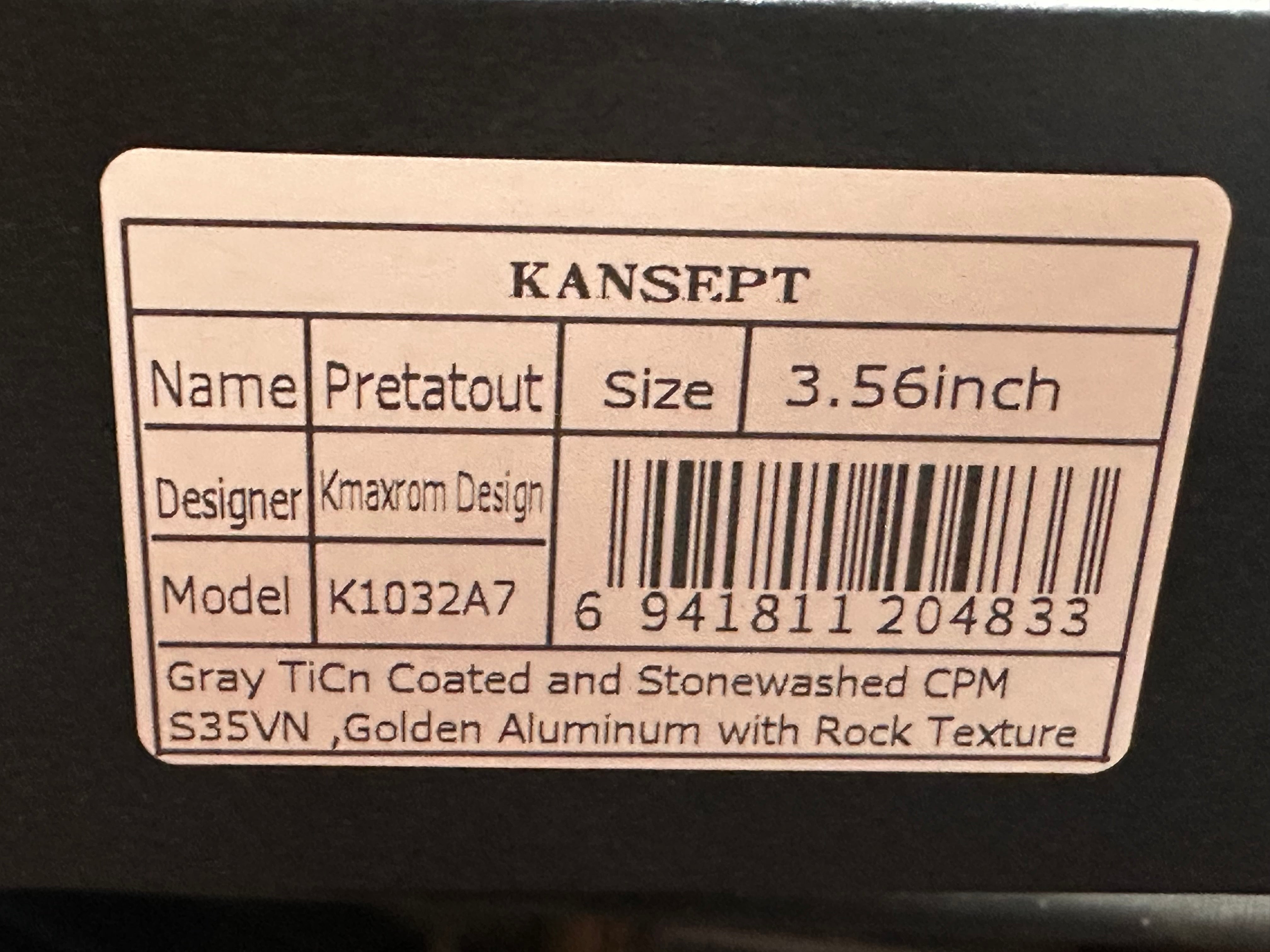 KANSEPT PRETATOUT GOLDEN ALUMINUM WITH ROCK TEXTURE 3.56" CPM S35VN BLADE