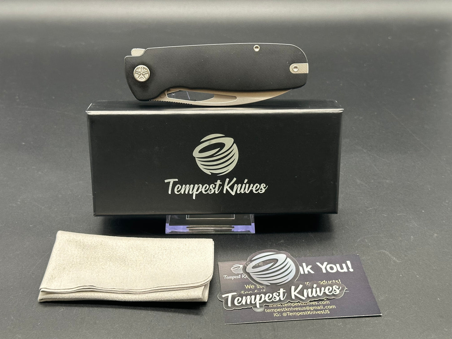 Tempest Knives Jetstream Black titanium handle w/154CM blade