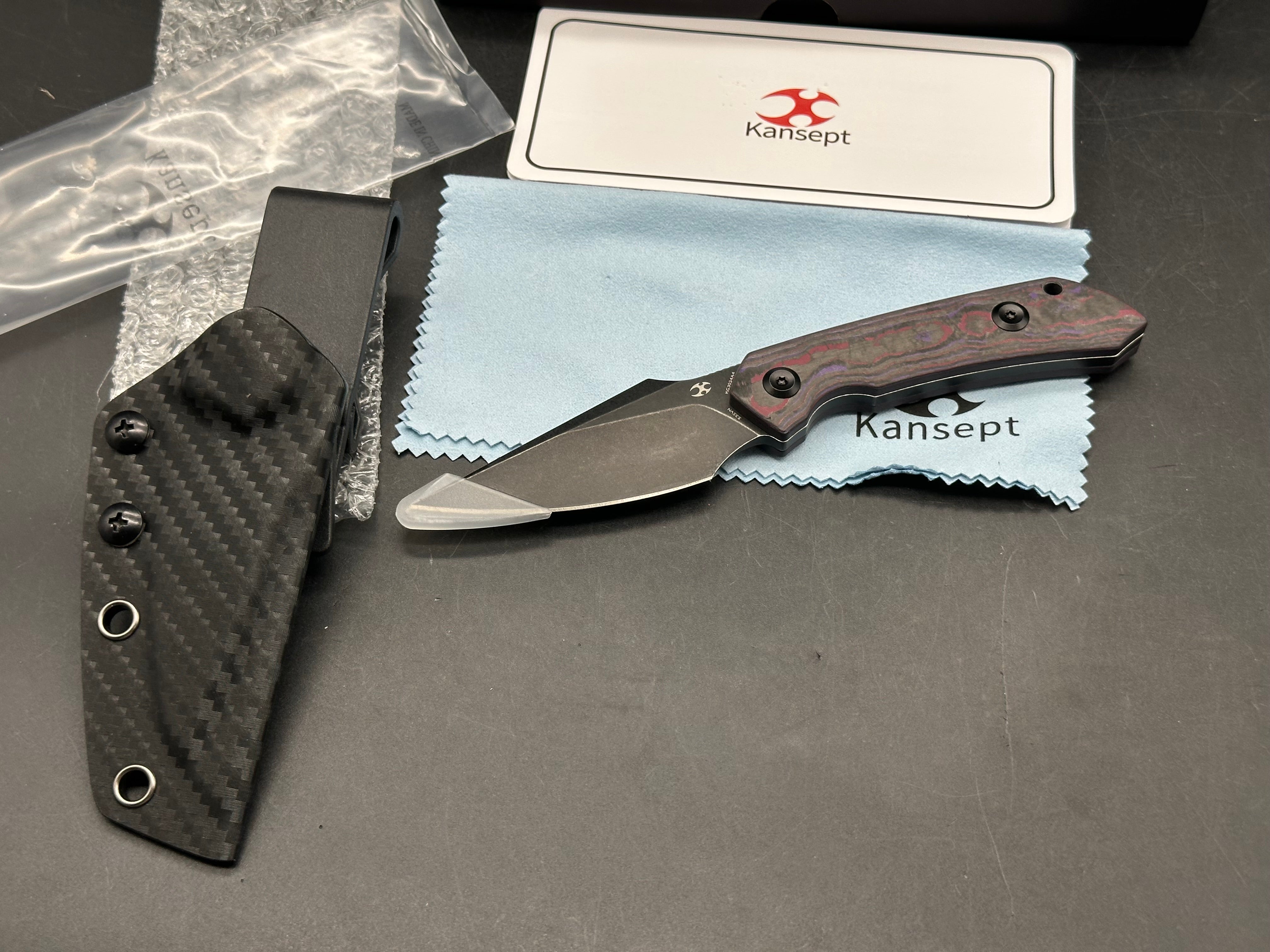 KANSEPT FENRIR EXCLUSIVE FIXED BLADE PURPLE HAZE FATCARBON HANDLE 2.87" CPM S35VN BLADE