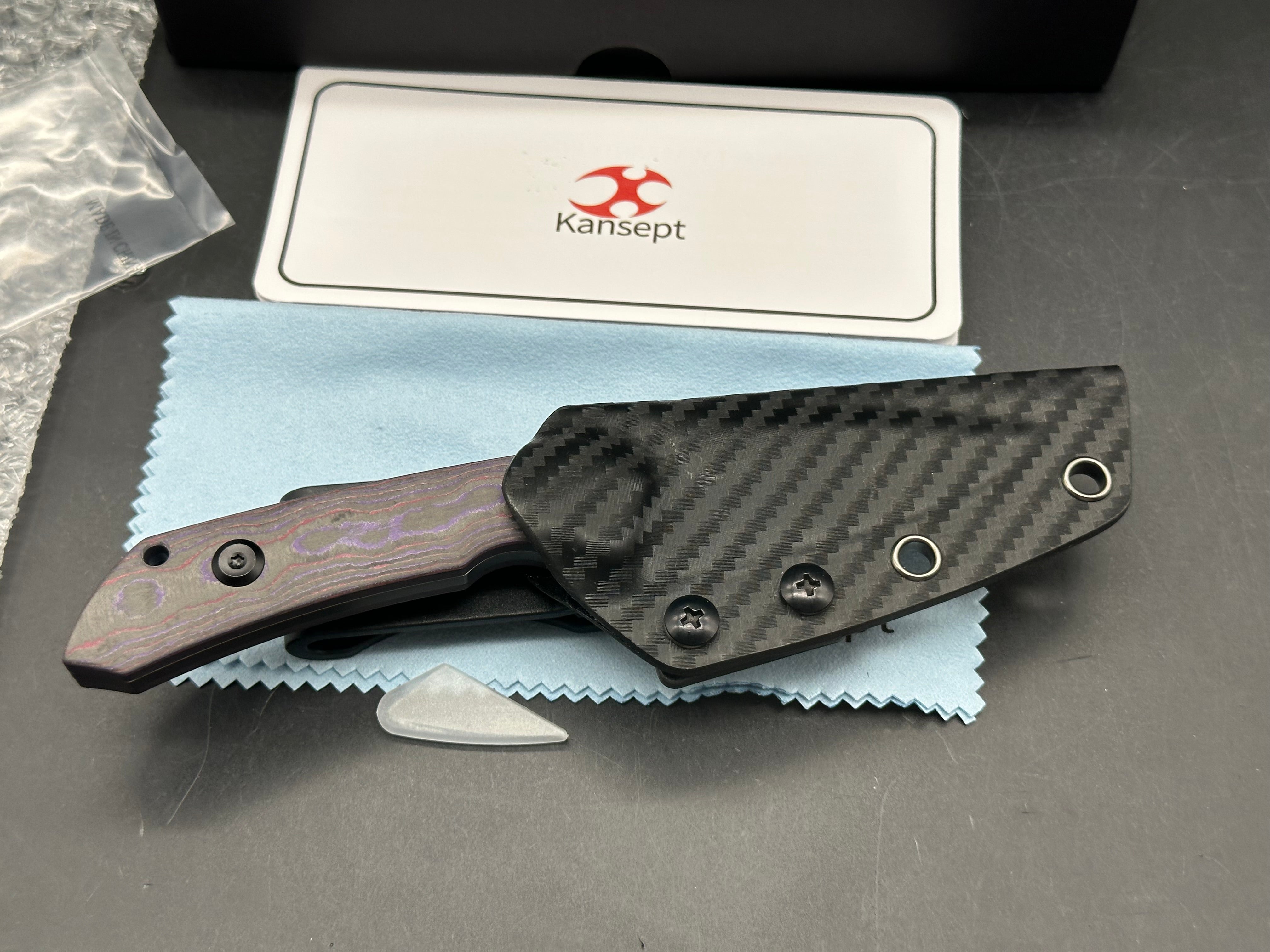 KANSEPT FENRIR EXCLUSIVE FIXED BLADE PURPLE HAZE FATCARBON HANDLE 2.87" CPM S35VN BLADE