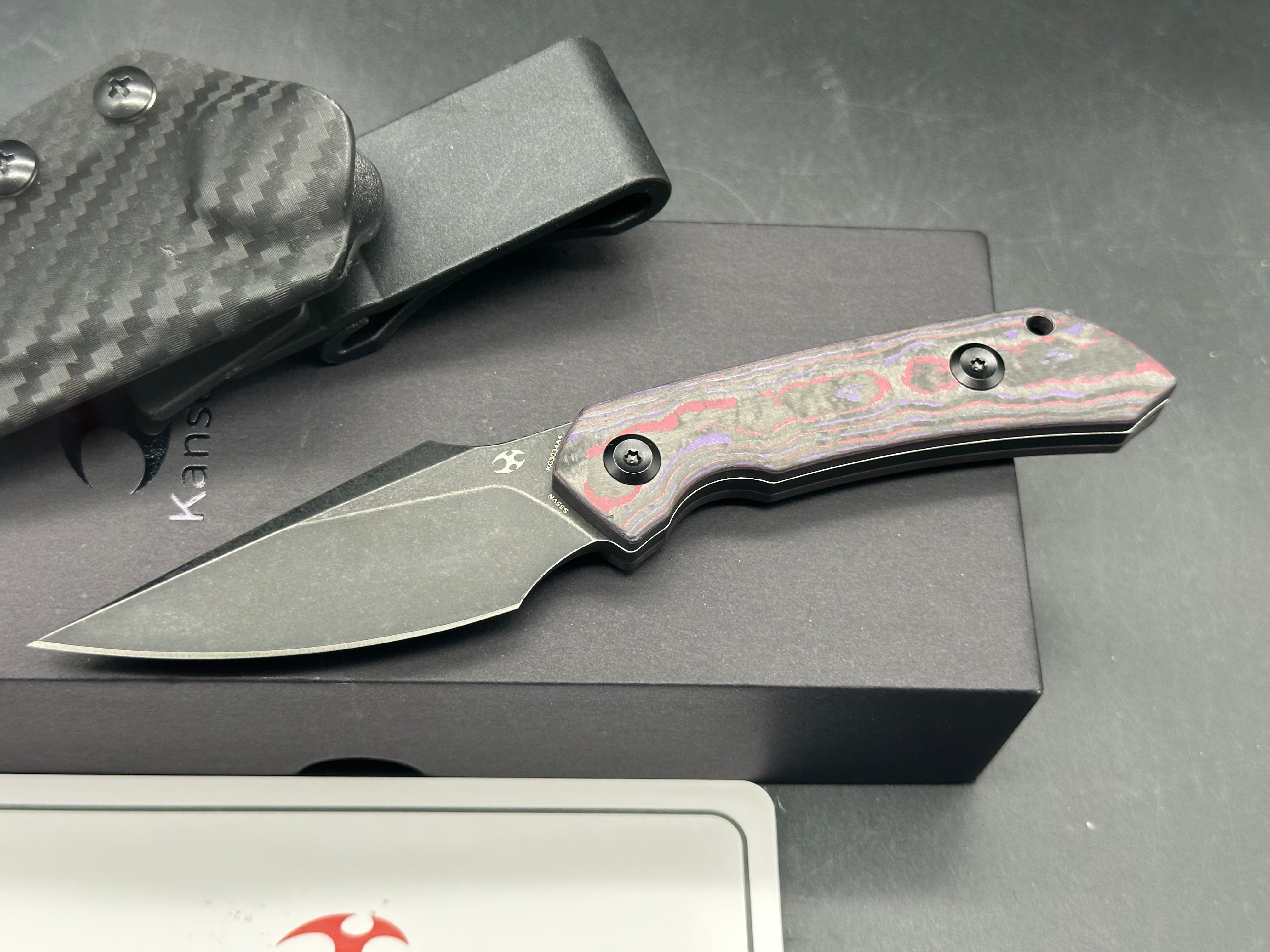 KANSEPT FENRIR EXCLUSIVE FIXED BLADE PURPLE HAZE FATCARBON HANDLE 2.87" CPM S35VN BLADE