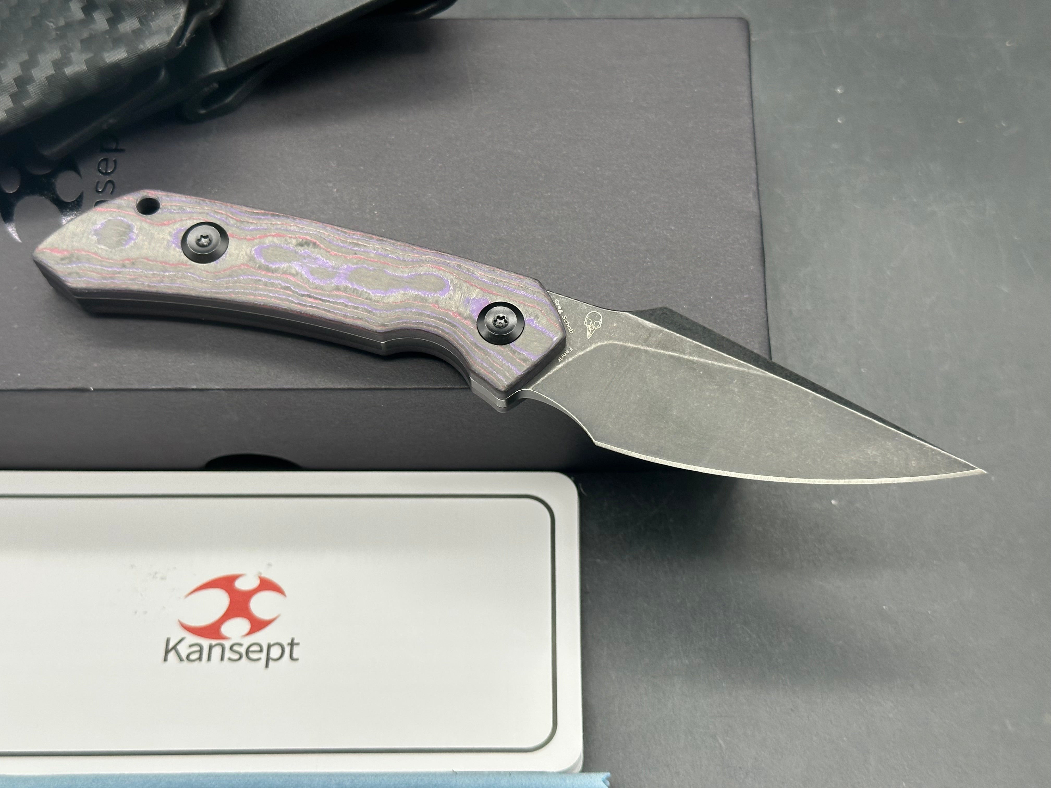 KANSEPT FENRIR EXCLUSIVE FIXED BLADE PURPLE HAZE FATCARBON HANDLE 2.87" CPM S35VN BLADE