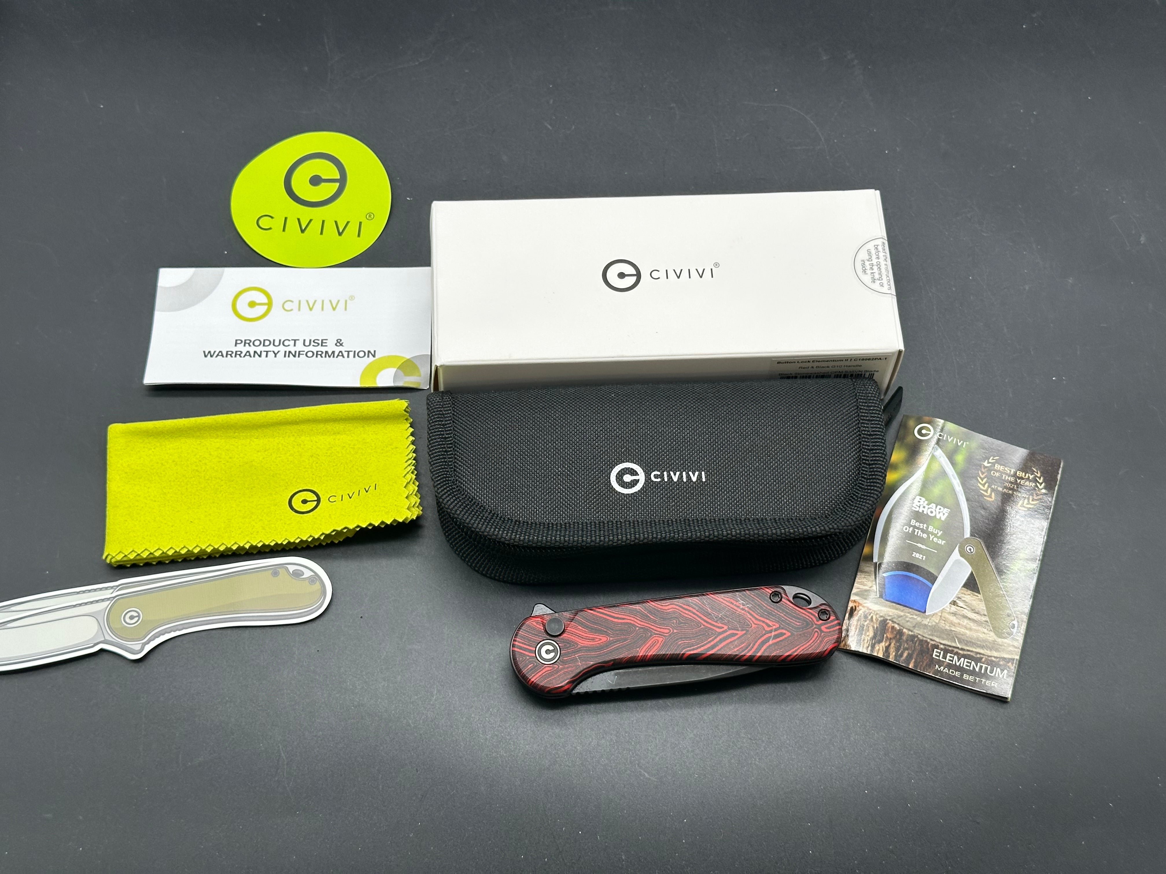 CIVIVI Button Lock Elementum II Red/Black G10 S35VN -Knife Center Exclusive