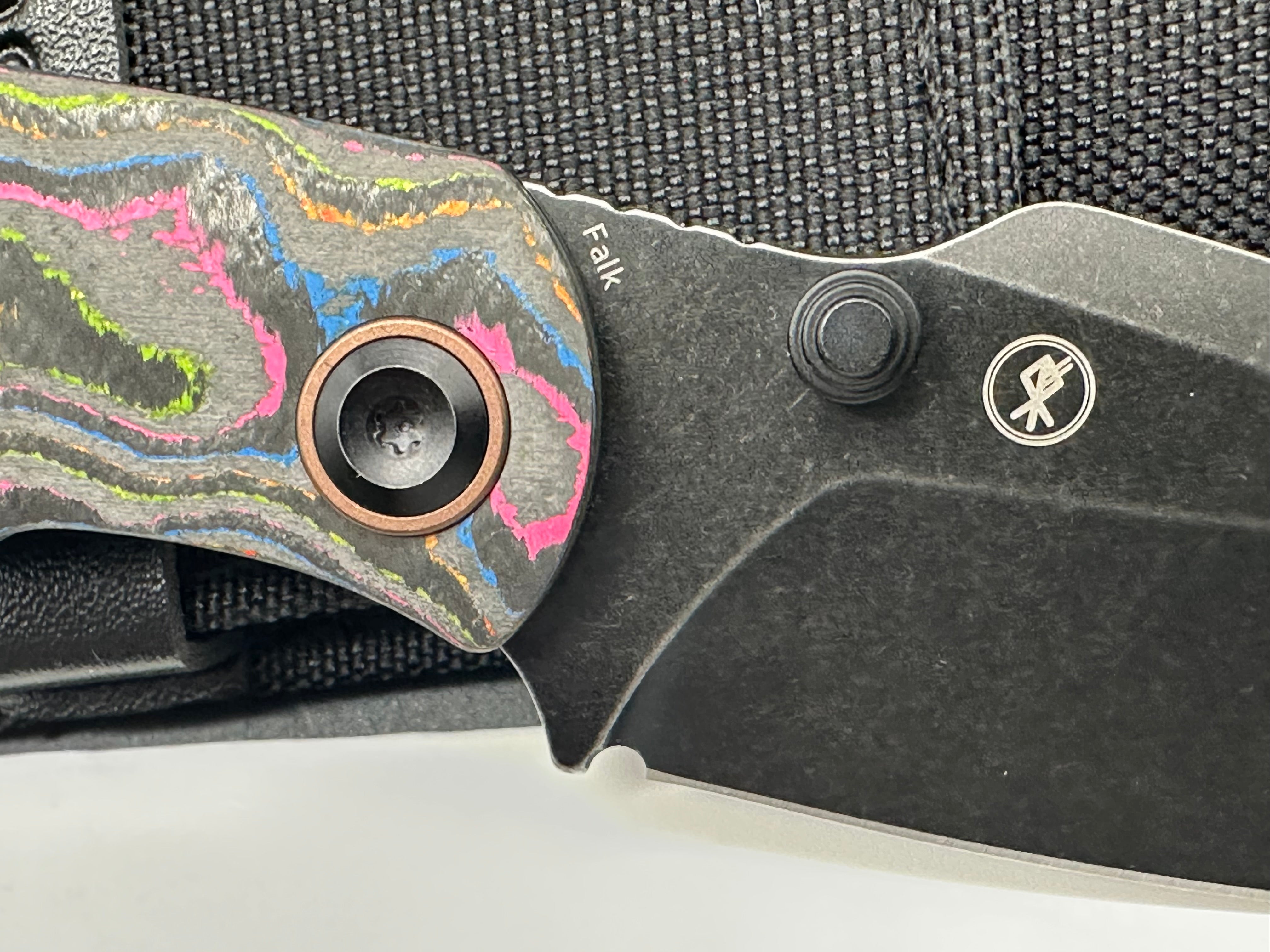 KANSEPT FALK FOLDING KNIFE 80'S CAMOCARBON HANDLE 3.3" BLACKWASH ELMAX BLADE