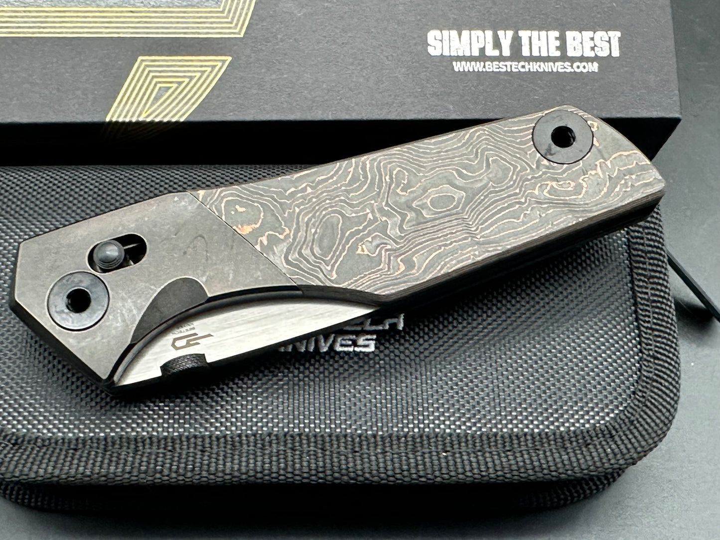 Bestech Poltergeist Works Cetus/Copper Foil Handle w/Bronze Ti Bolster Two-Tone Satin+DLC Black M390