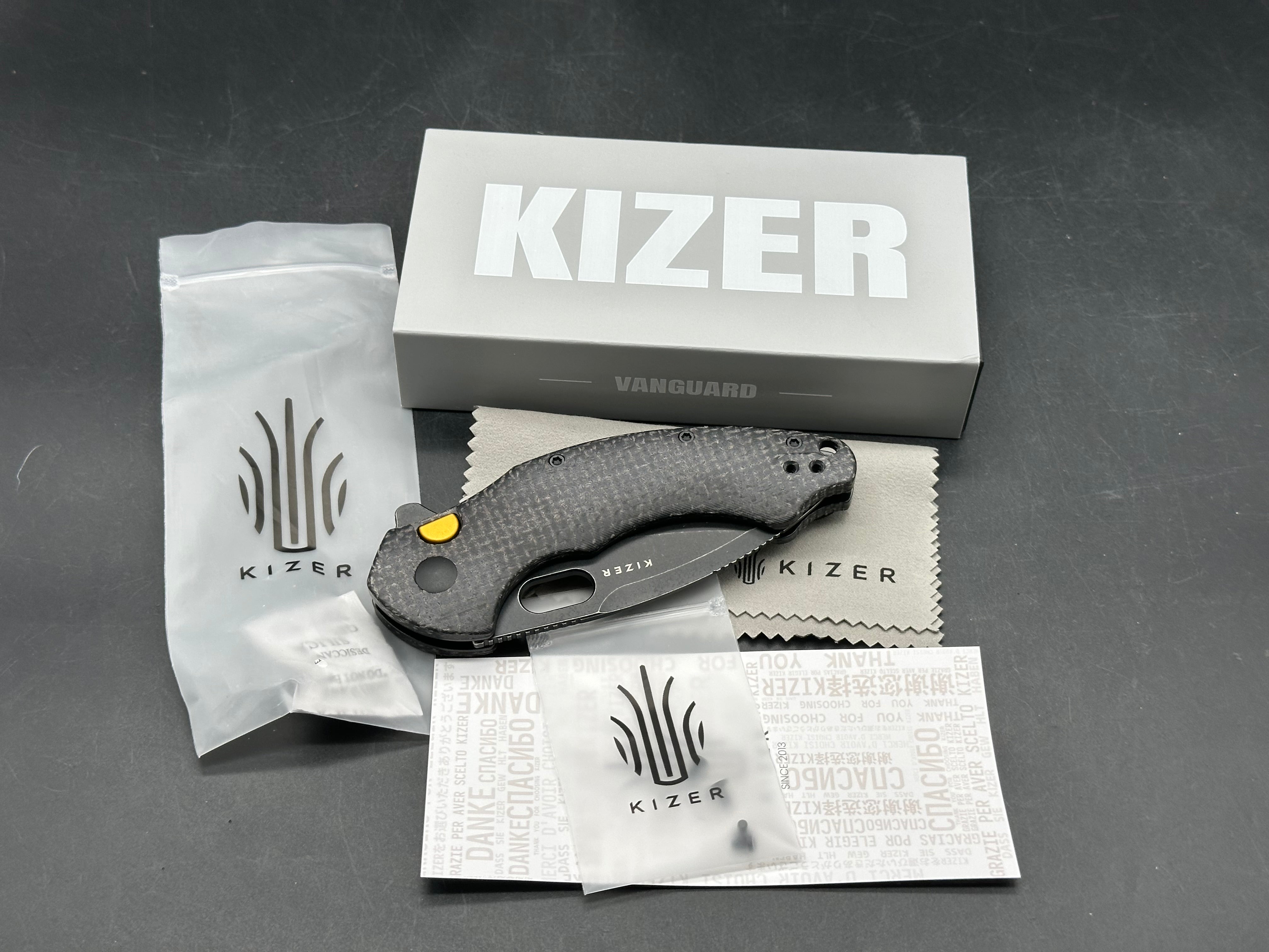 KIZER ROACH XL BLACK MICARTA HANDLE 14C28N DROP POINT PLAIN EDGE
