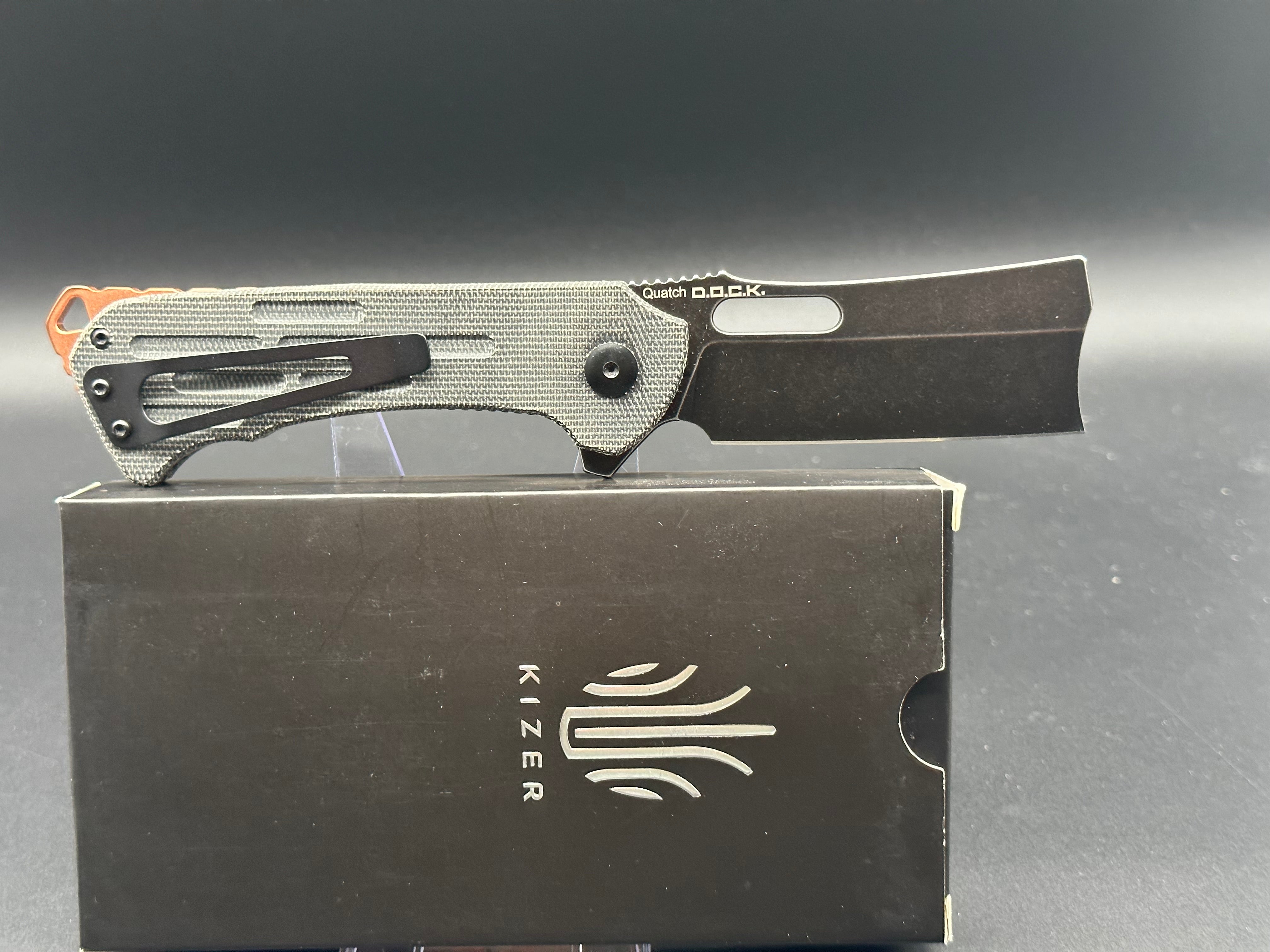 KIZER QUATCH FOLDING KNIFE BLACK MICARTA HANDLE