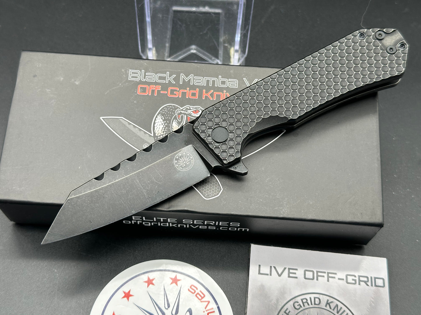 Off Grid Knives - Black Mamba V2/Black Milled Ti Frame/Wharncliffe/Blackout Bohler M390