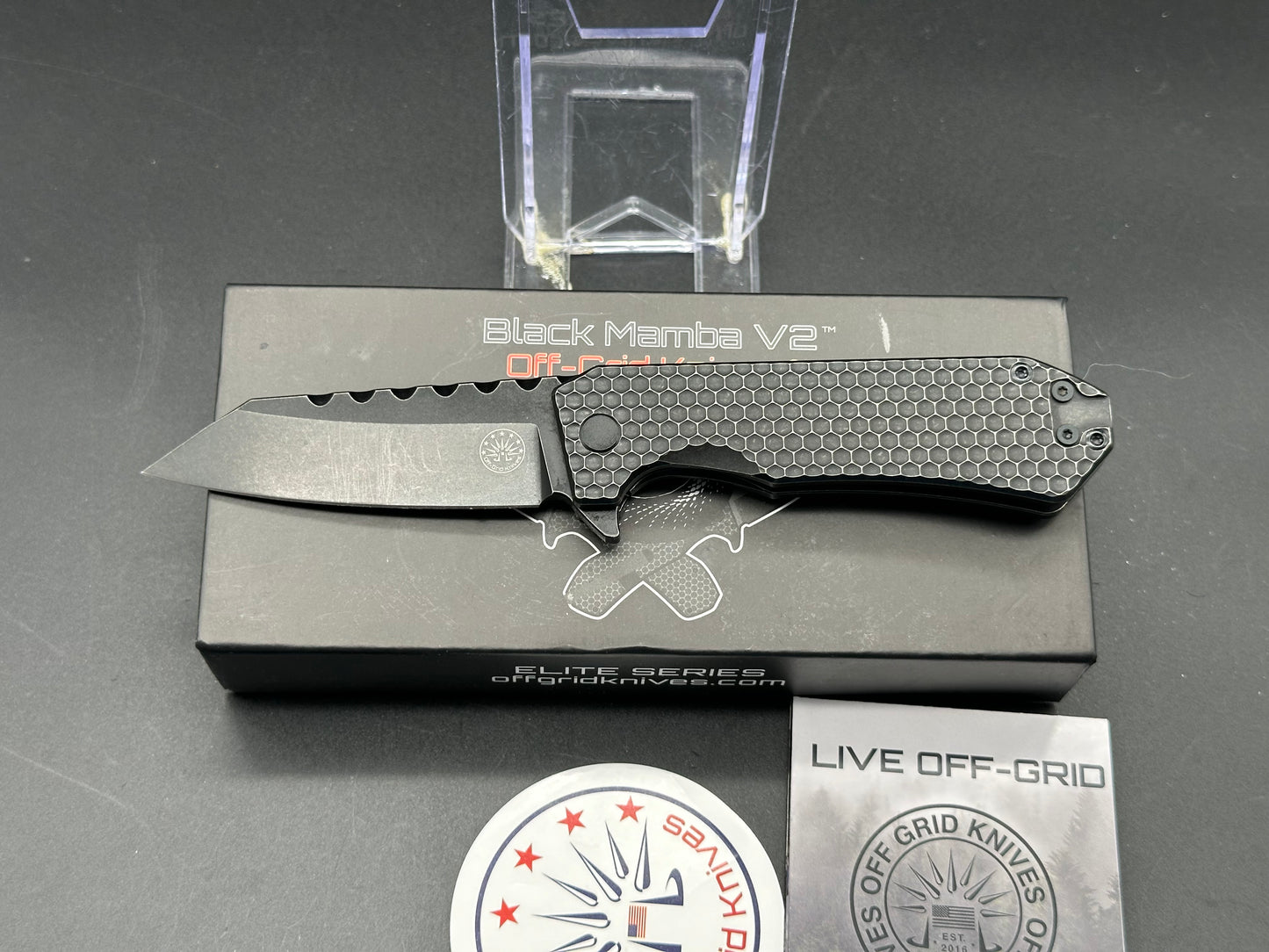 Off Grid Knives - Black Mamba V2/Black Milled Ti Frame/Wharncliffe/Blackout Bohler M390