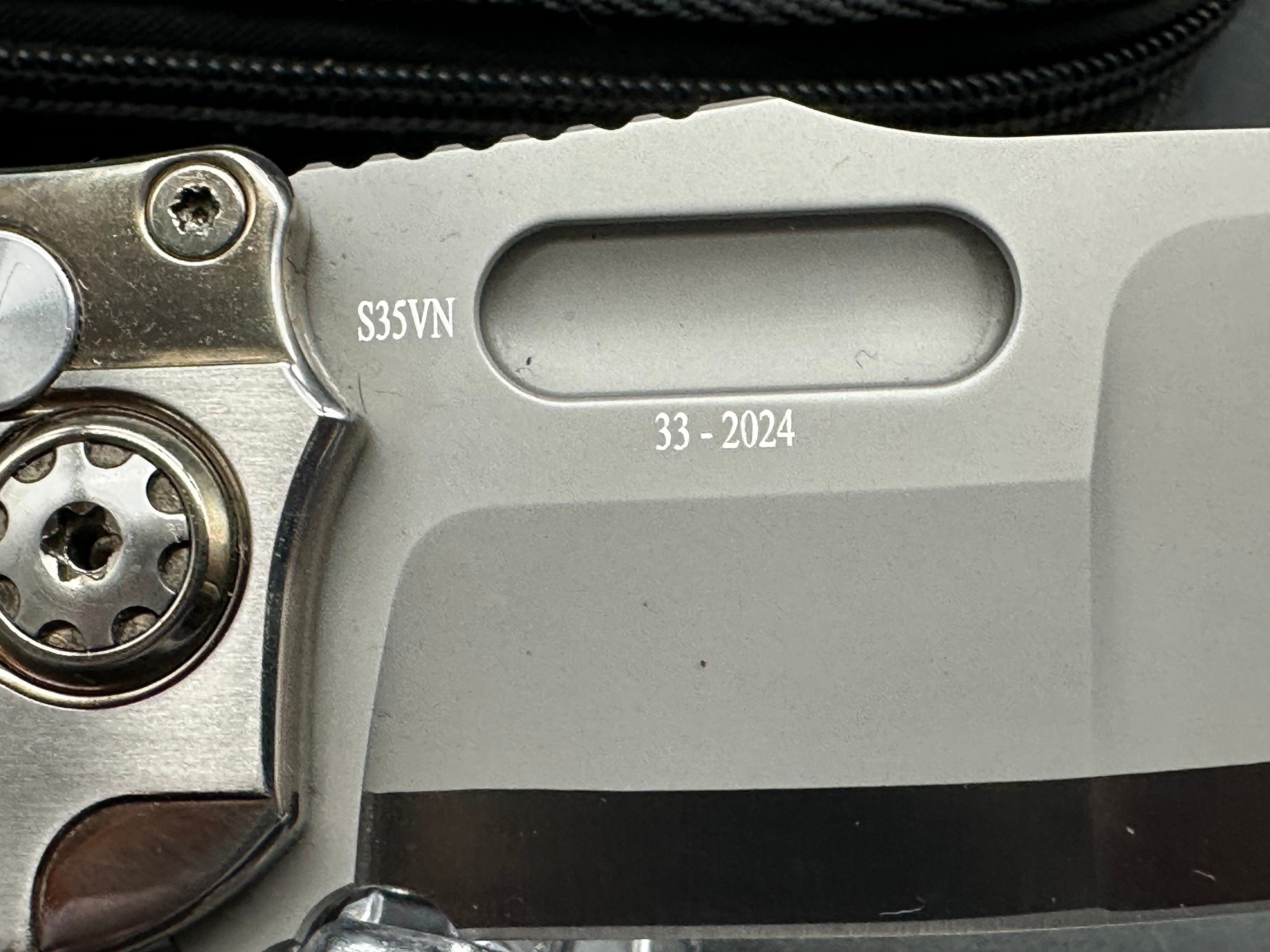 Andre De Villiers ADV Knives Pitboss 3 Large Button Lock Flipper titanium frame w/Red infused carbon fiber inlay - one of one