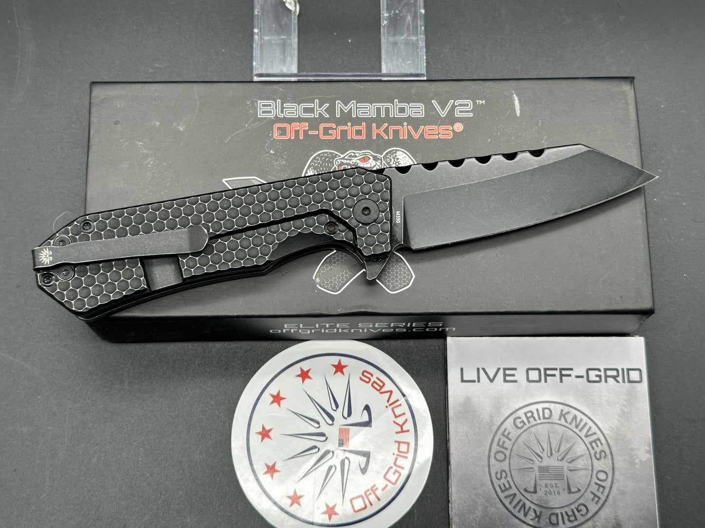 Off Grid Knives - Black Mamba V2/Black Milled Ti Frame/Wharncliffe/Blackout Bohler M390